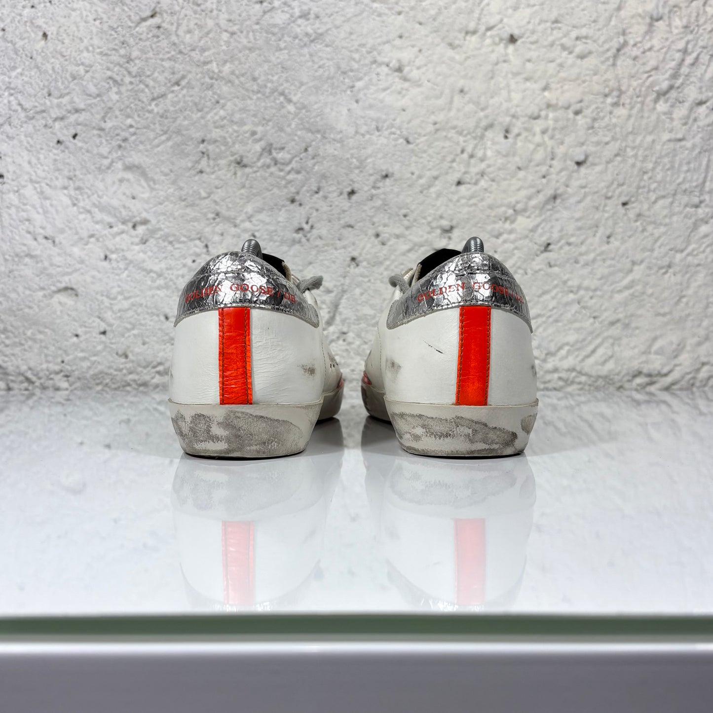 Golden goose Superstar bianche, arancioni e argento 39