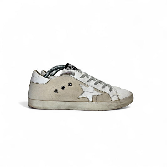 Golden goose Superstar in tessuto e pelle colorazione bianco sporco e lacci grigi 39