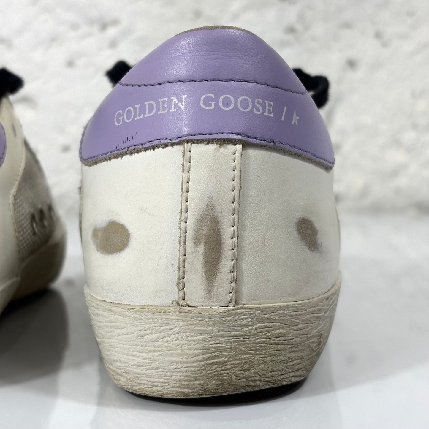 Golden goose Superstar bianche, punta argento glitter e tallone azzurro 36
