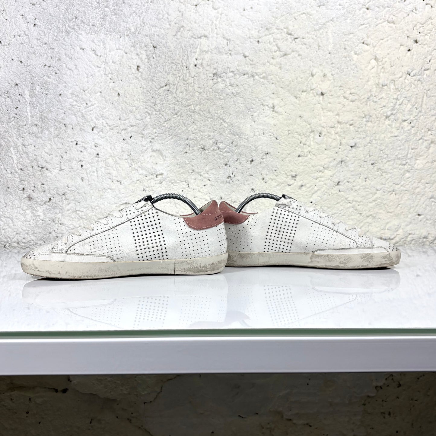 Golden goose Superstar bianche motivo a buchi, stella argento e talloncino Bordeaux 39