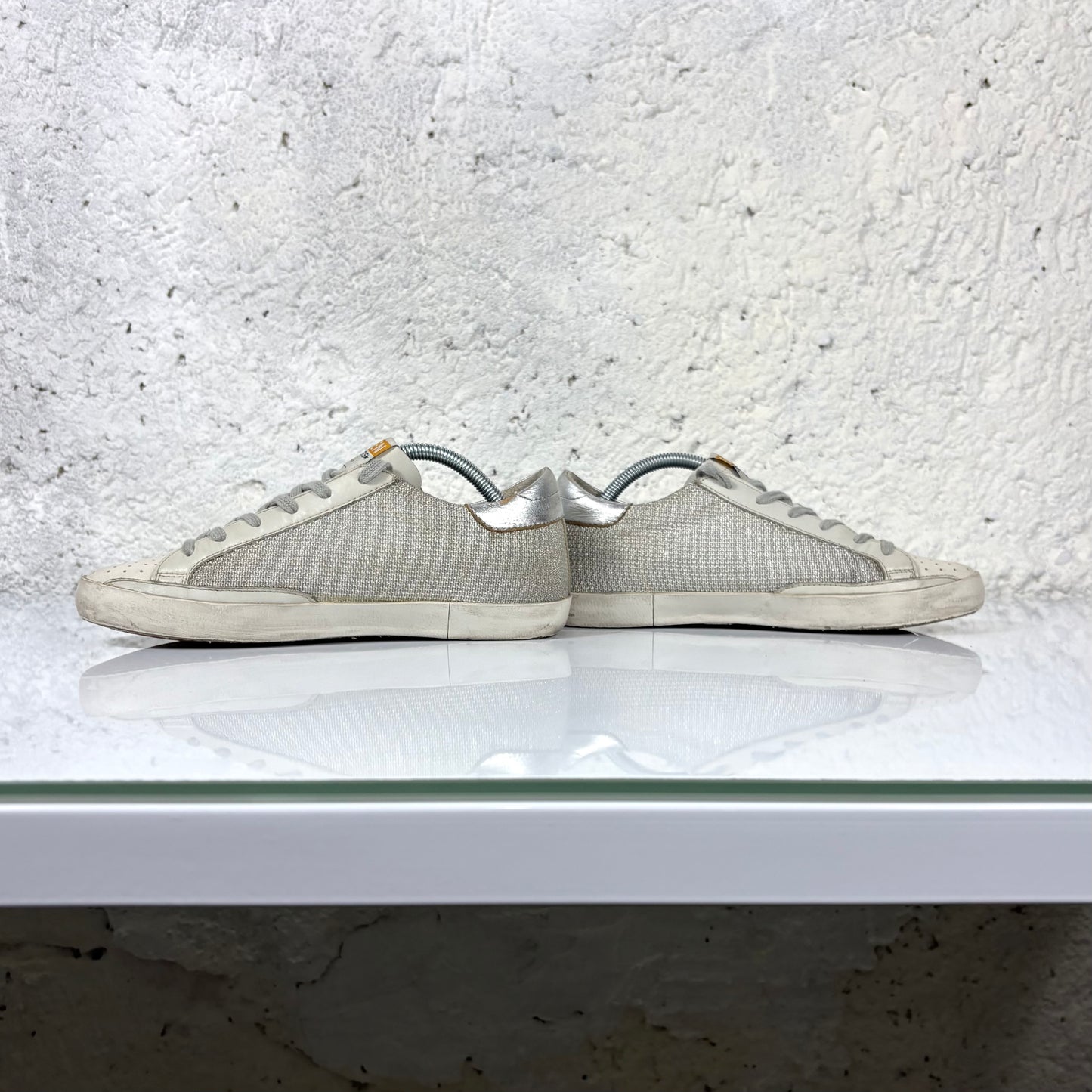 Golden goose Superstr Grigio in tessuto, tallone argento con stella nera 39