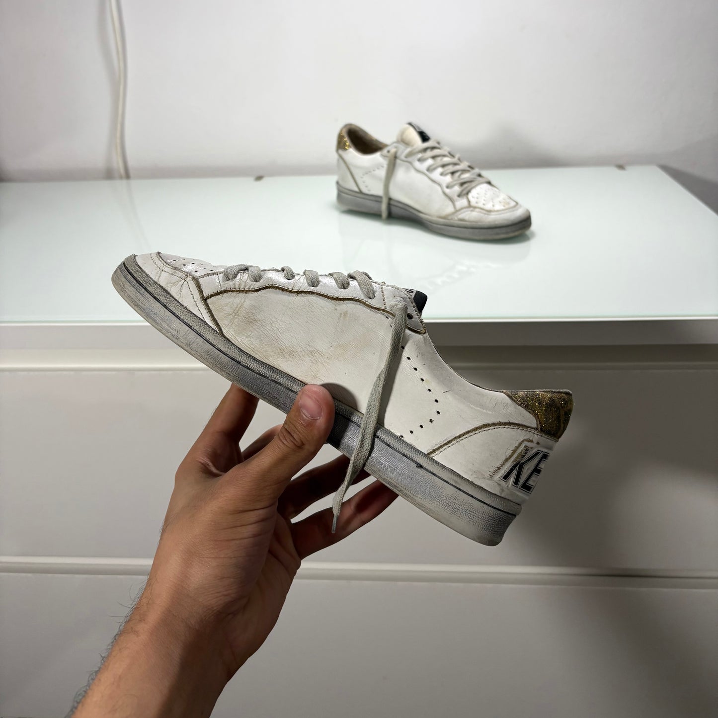 GOLDEN GOOSE BALLSTAR MACULATO GLITTERATO D’ORO E SUOLA GRIGIA 36