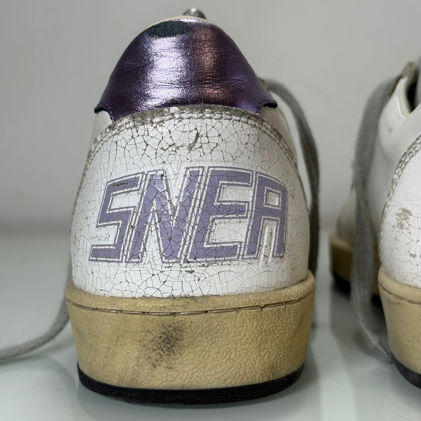 Golden goose ballstar bianco e viola Stella brillantina 39