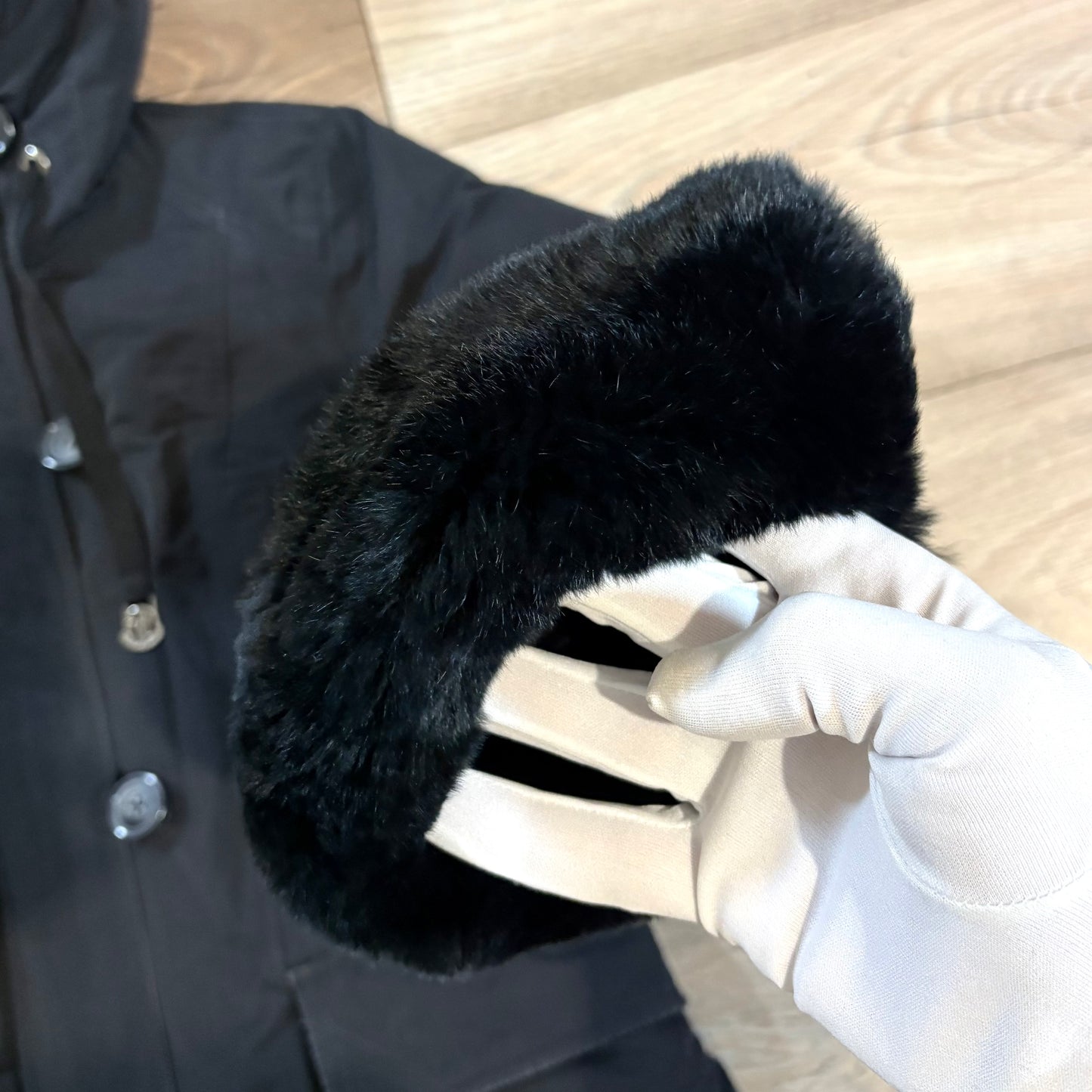 Moncler long nero con pelliccia XL