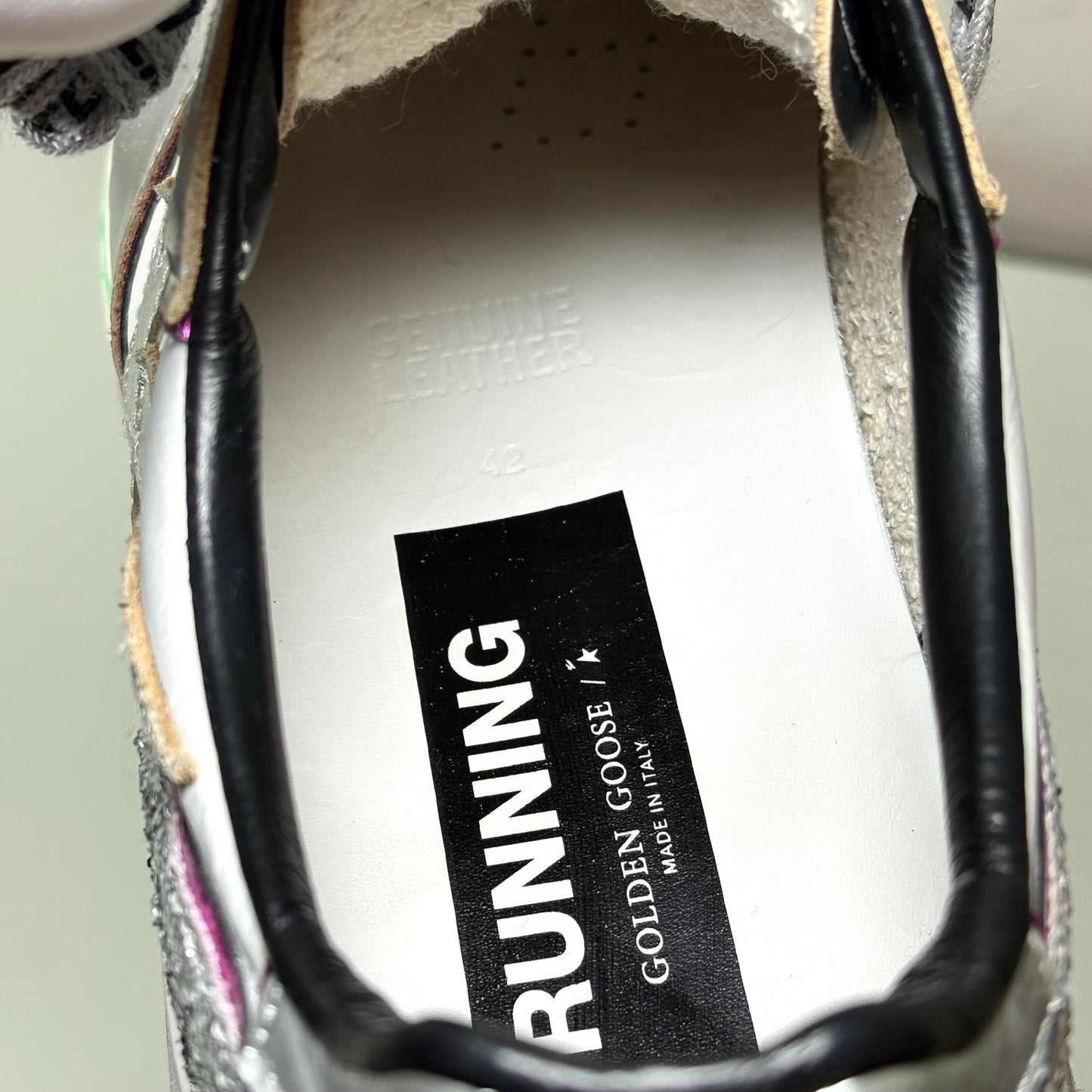 Golden goose Running Sole argento con brillantini 42