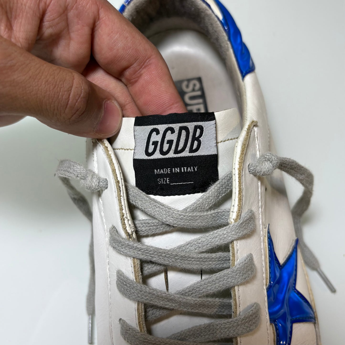 Golden goose Superstar bianco stella e tallone blu 43