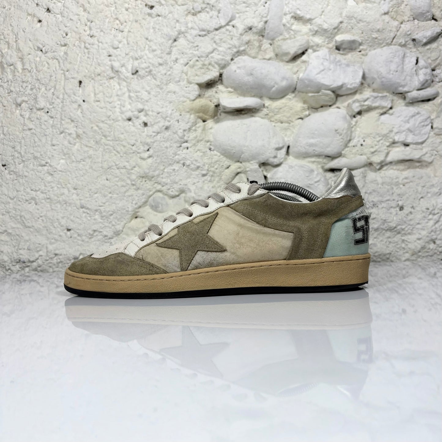 Golden goose Ballstar Taupe, bianco e tallonci argento  44