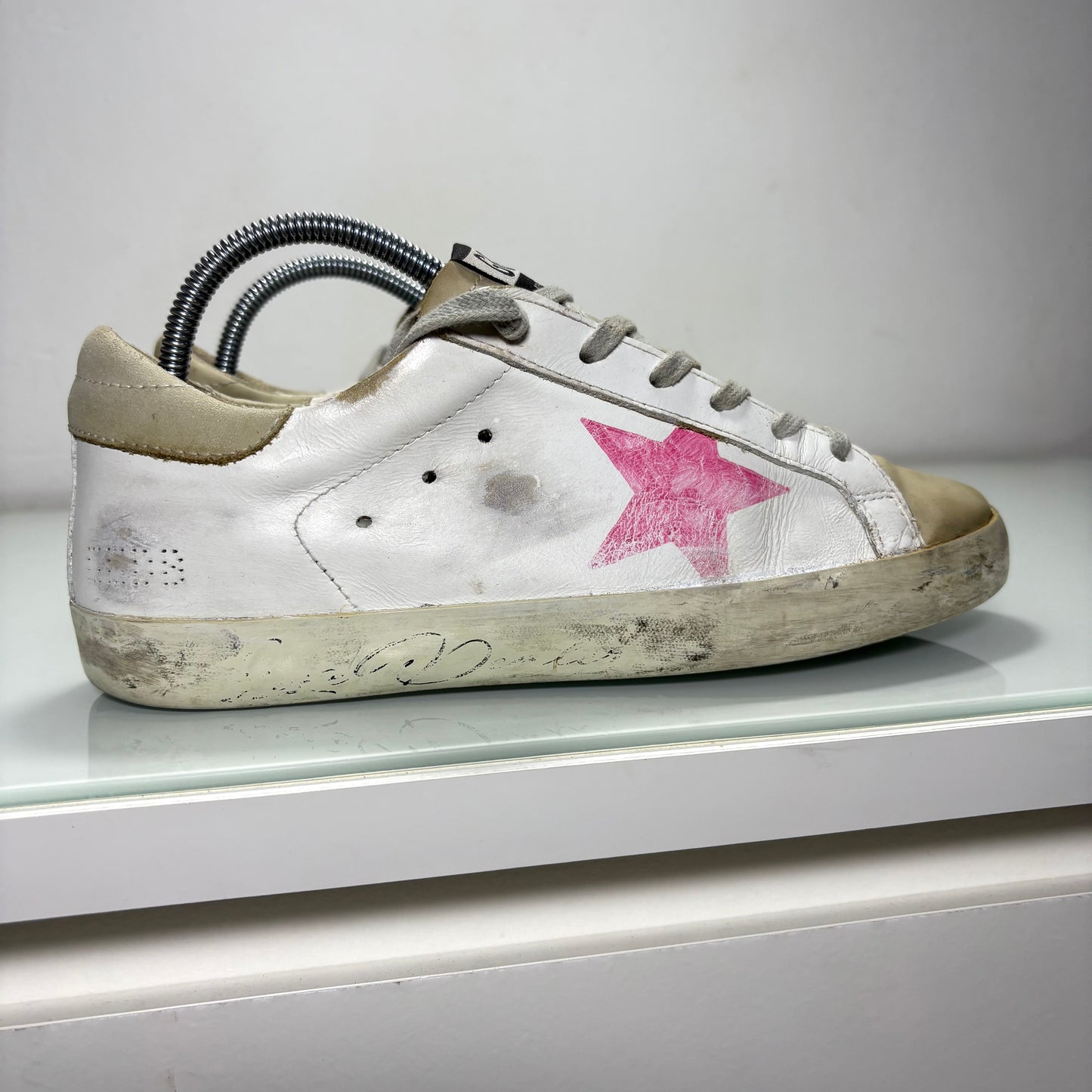 Golden goose superstar bianche stella bordeaux e tallone beige 38