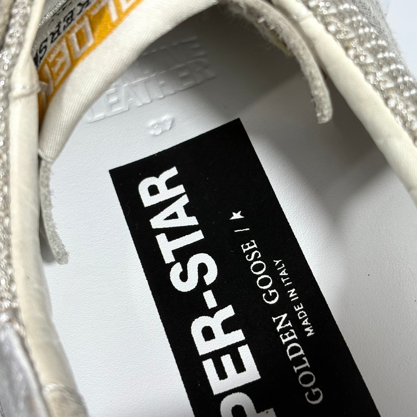 Golden goose Superstr Grigio in tessuto, tallone argento con stella nera 39