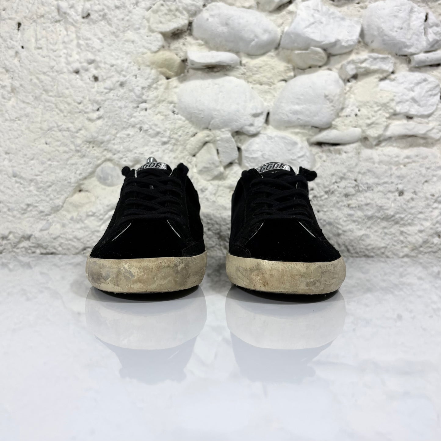 Golden goose Superstar in velluto nero con tallone argento 39