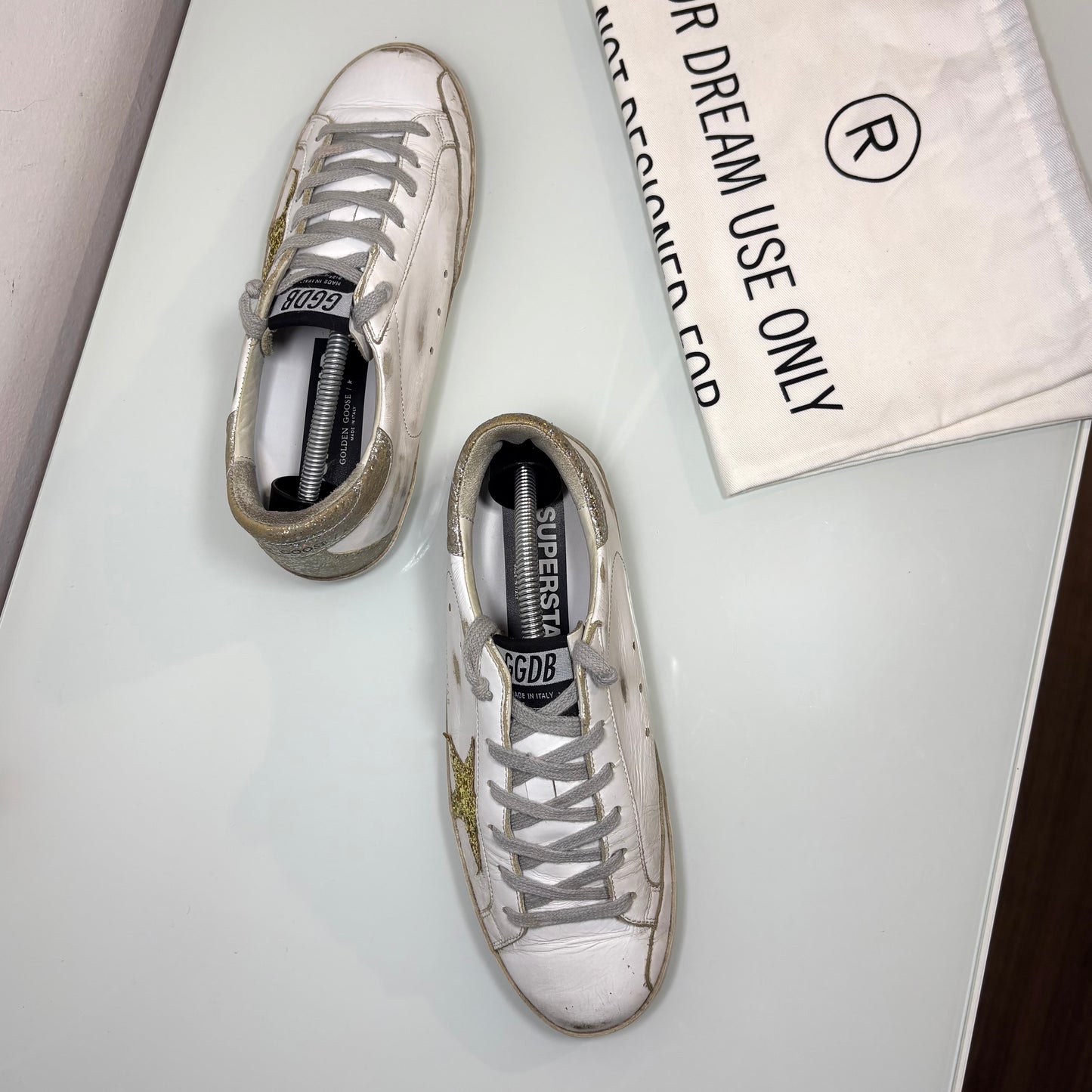 Golden goose Superstar bianche tallone argento paillettes riflessi multicolor 38