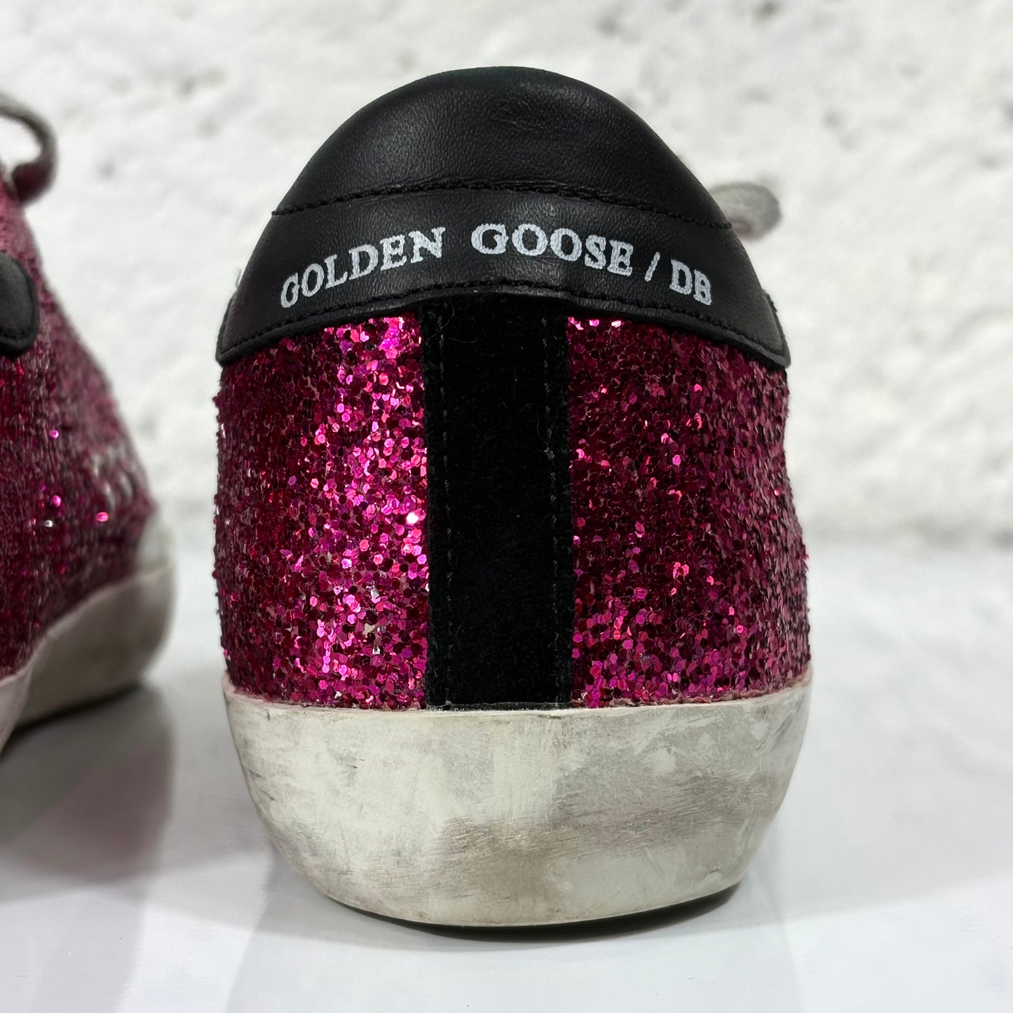 Golden goose Superstar bordeaux a paillettes, stella argento e tallone nero 36