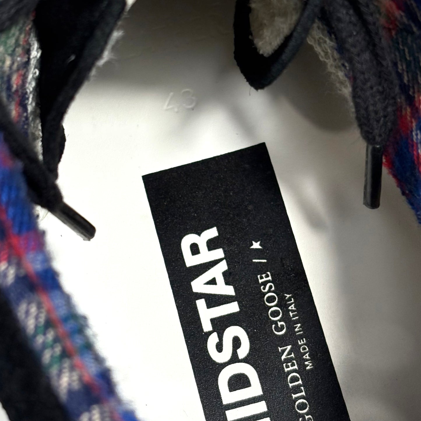 Golden goose Mid star nere con interno Tartan scozzese blu 43