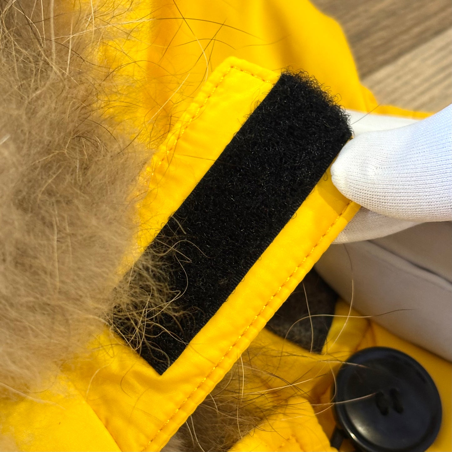 Moncler fur hood giallo con pelliccia taglia L