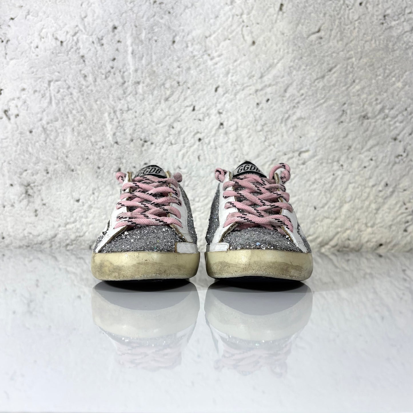 Golden goose Superstar glitter argento e stella bianca 37