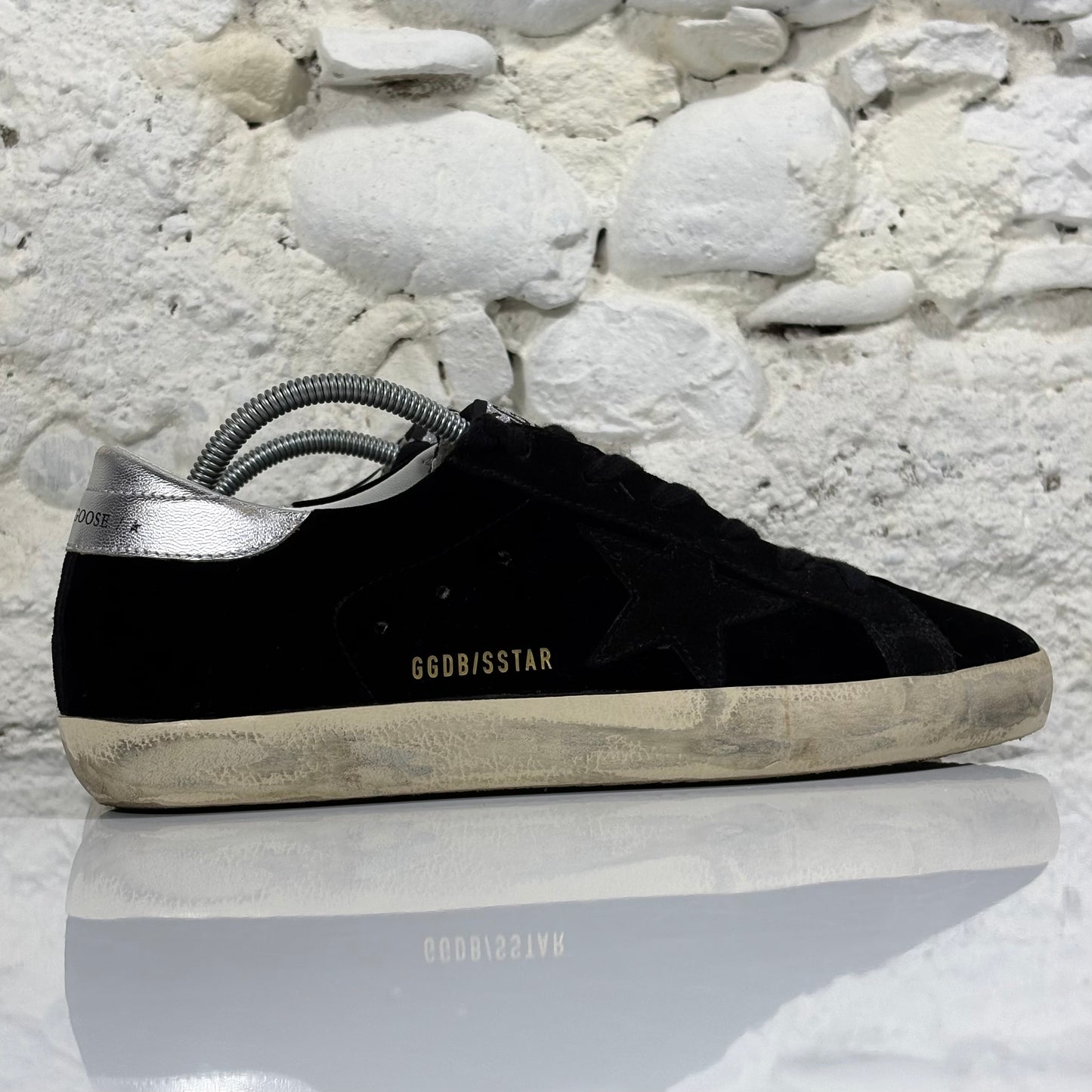 Golden goose Superstar in velluto nero con tallone argento 39