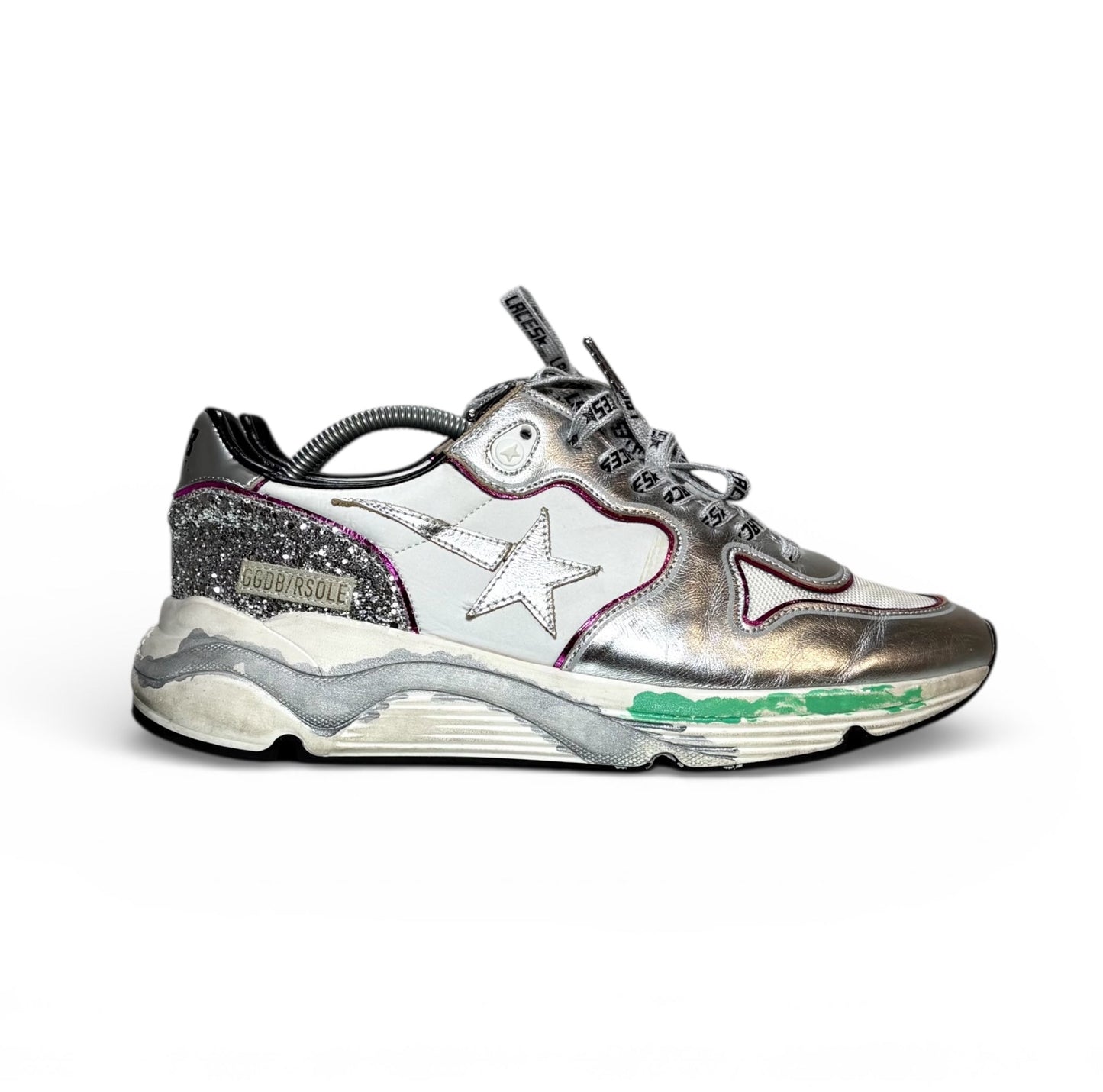 Golden goose Running Sole argento con brillantini 42