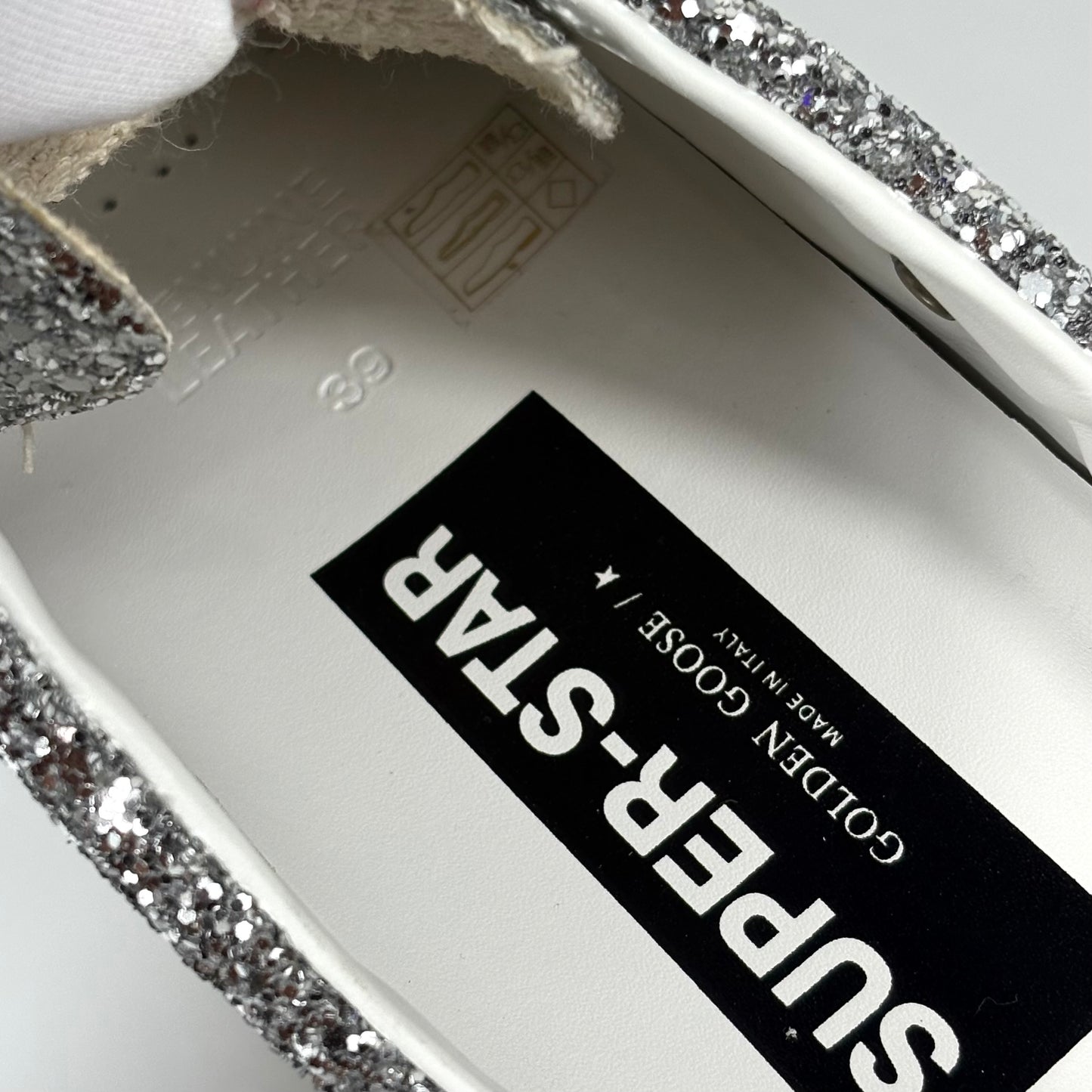 Golden goose Superstar Sabot glitter argento 39