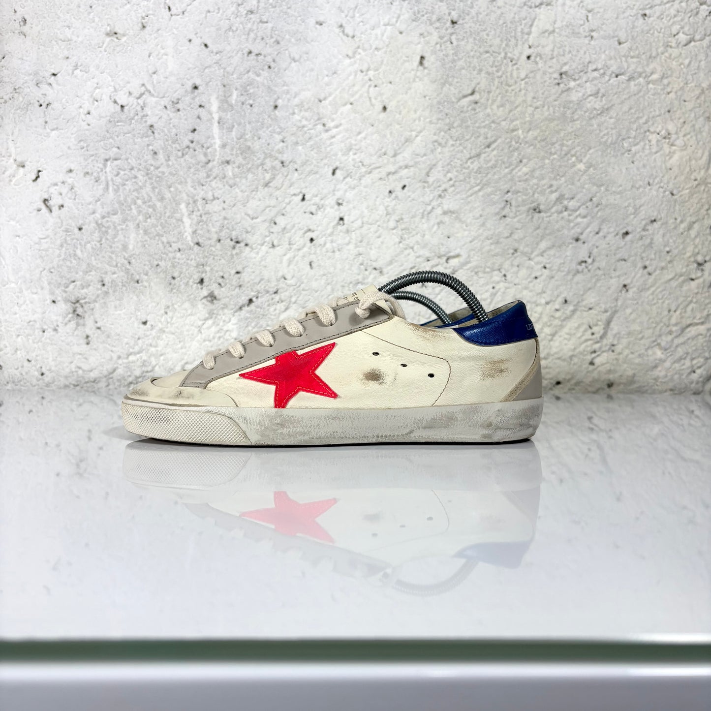 Golden goose Superstar panna, stella rossa e talloncino blu 39