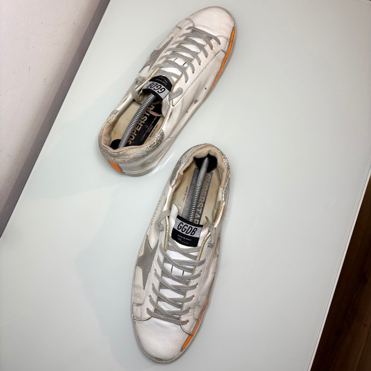 Golden goose Superstar bianco, arancione e tallone argento 43