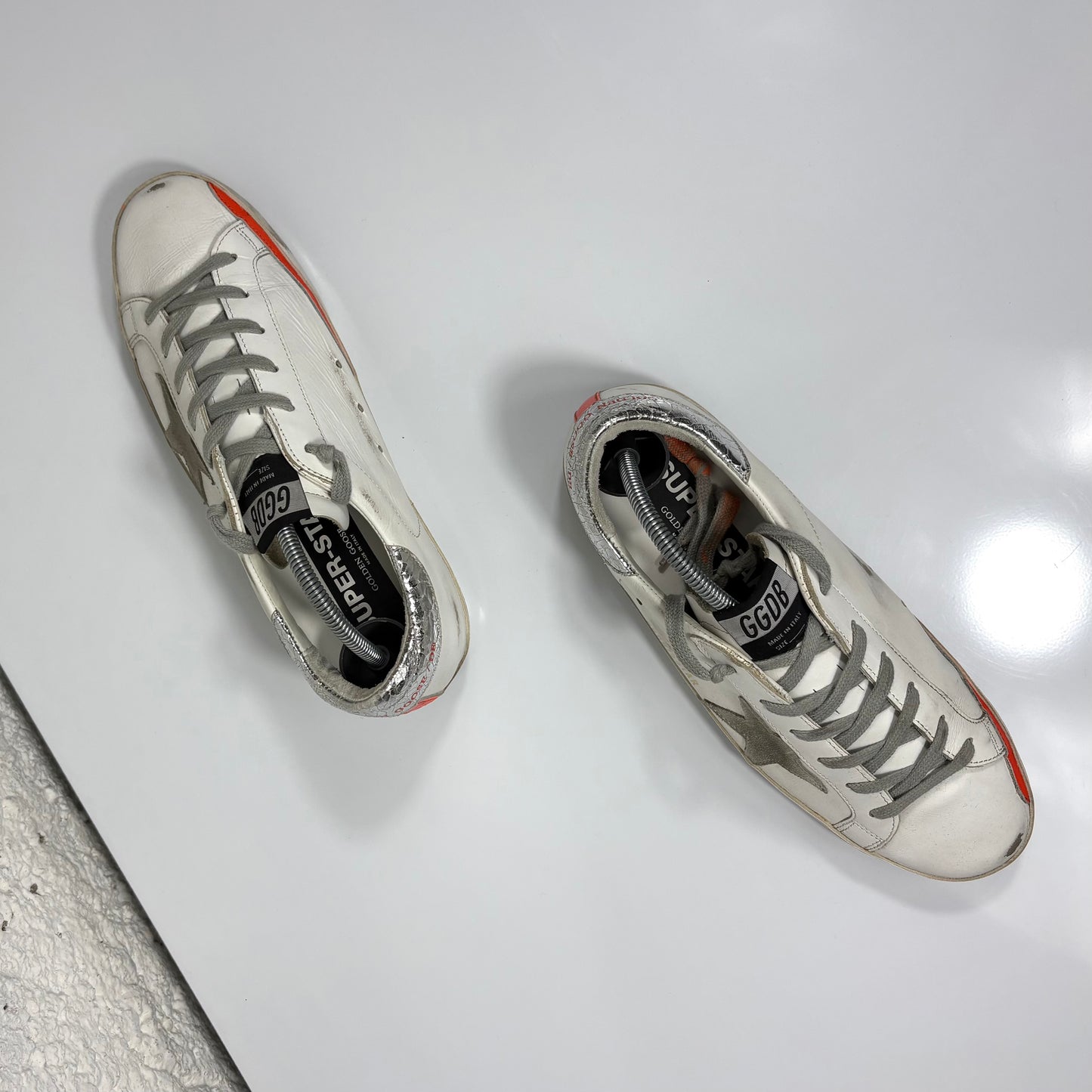 Golden goose Superstar bianche, arancioni e argento 39