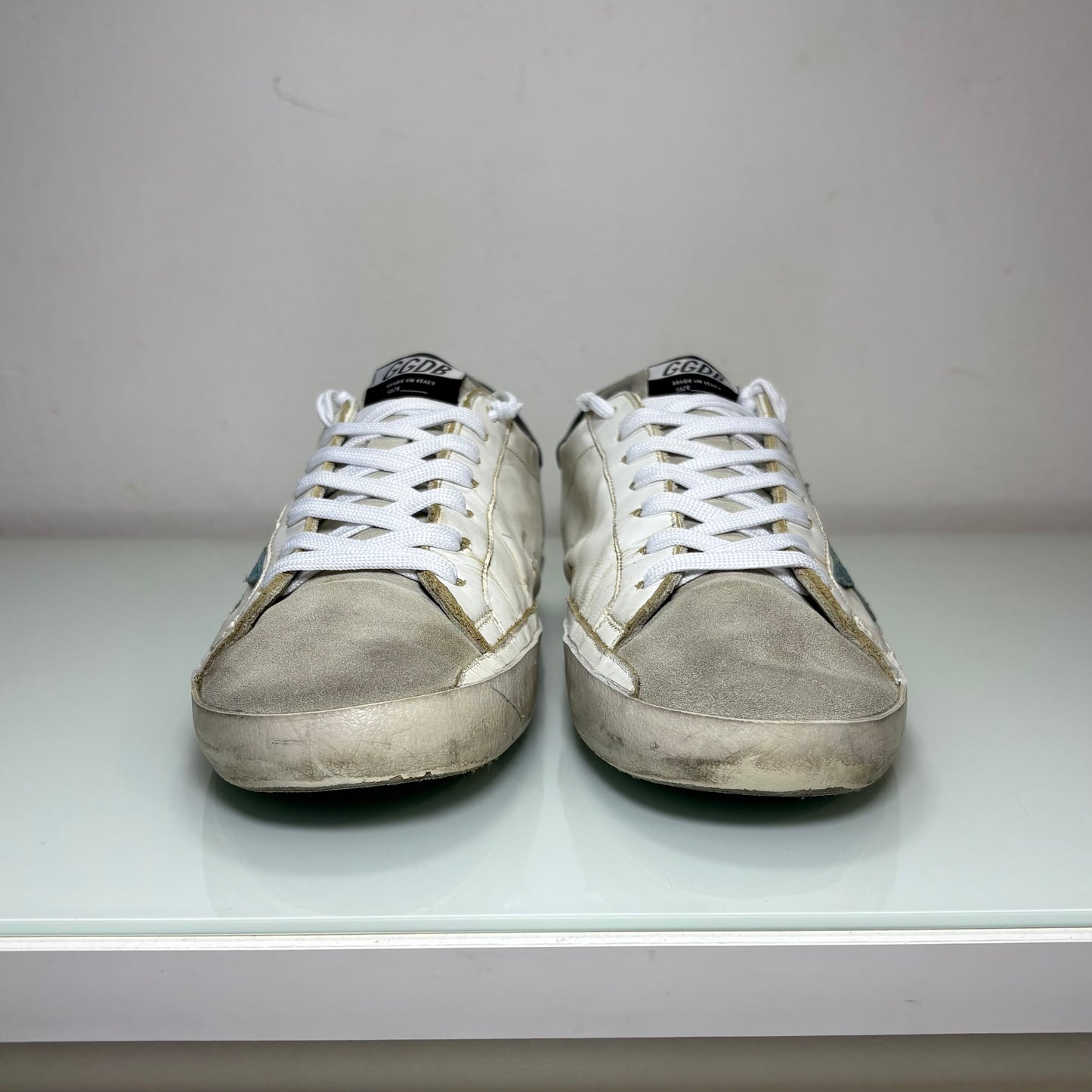 Golden goose Superstar bianche tallone nero e stella verde 43