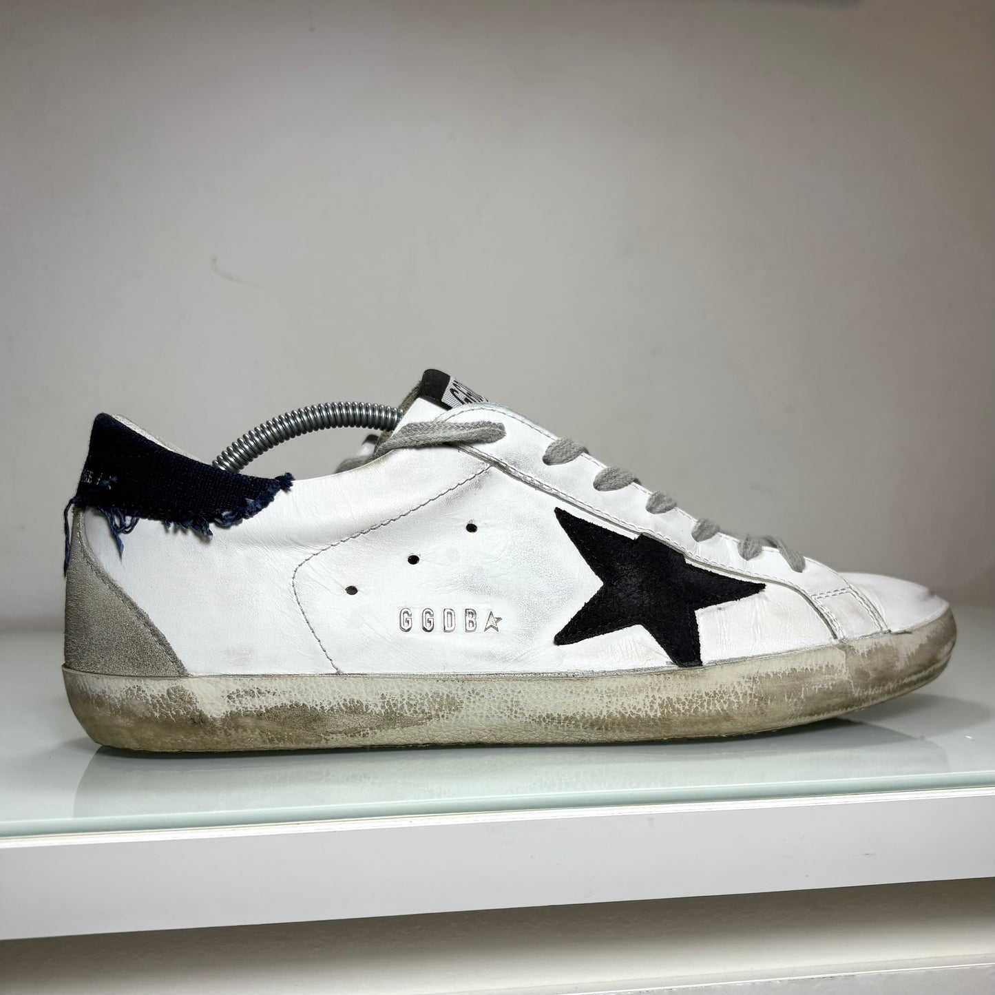 Golden goose Superstar bianche stella nera tallone blu jeans 43