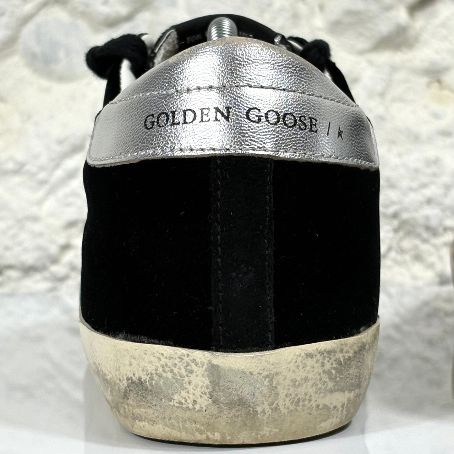 Golden goose Superstar in velluto nero con tallone argento 39