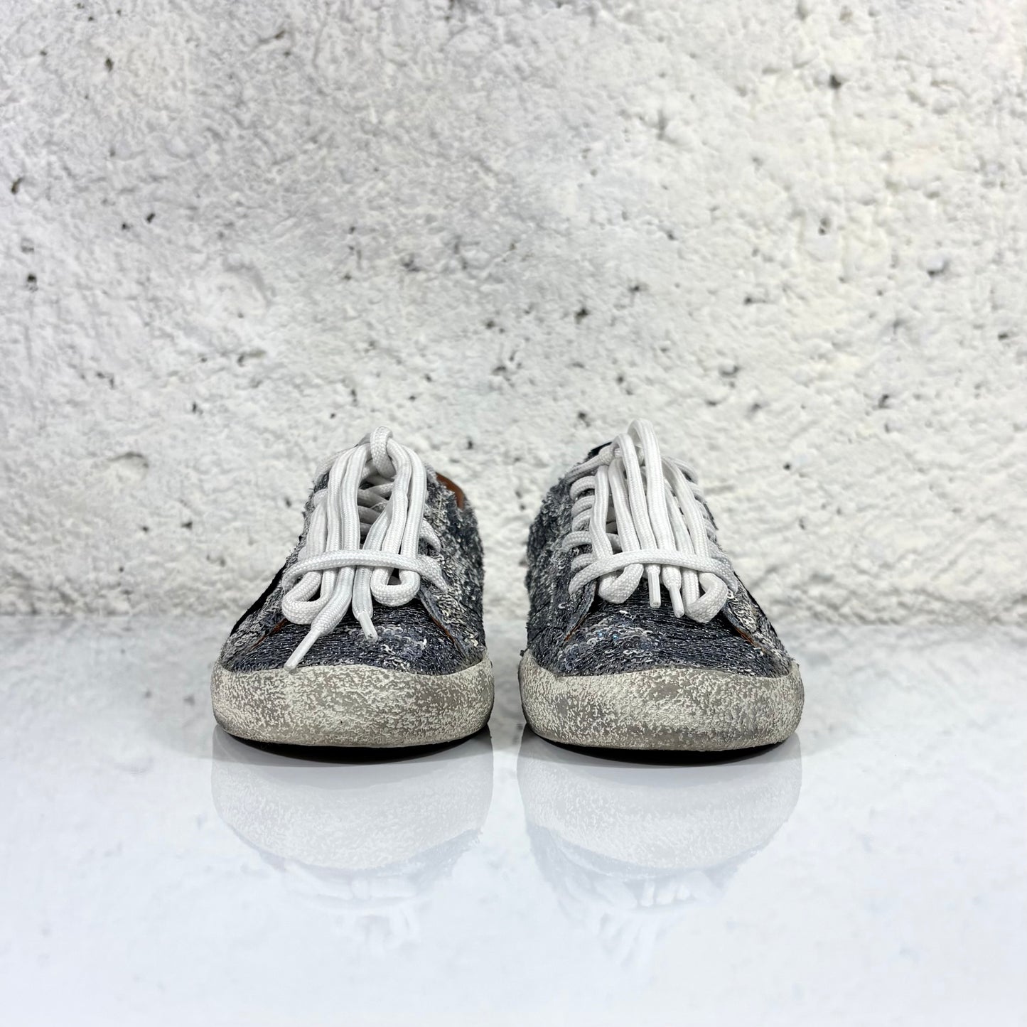 Golden goose True star con le paillettes argento e stella nera in suede 38