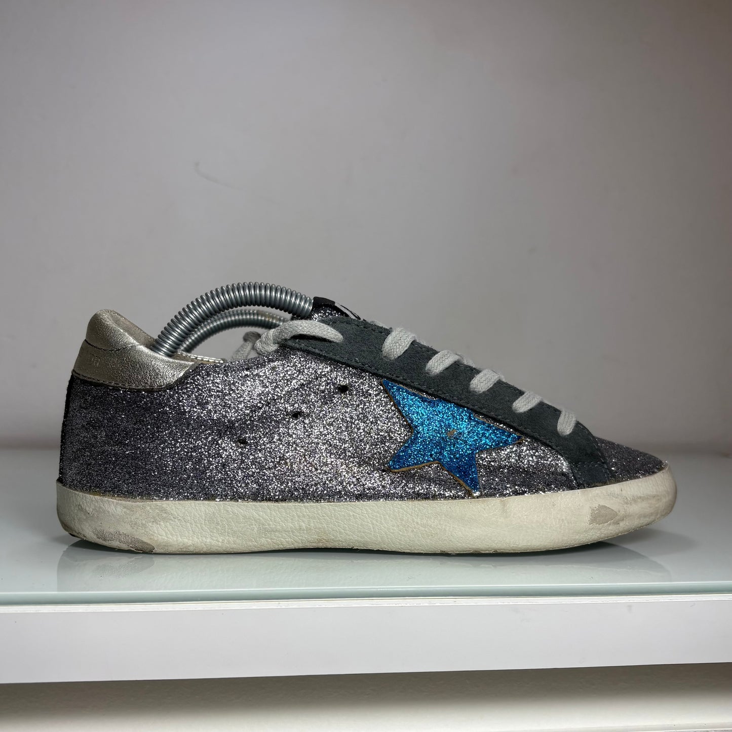 Golden goose Superstar glitter grigio stella blu e tallone argento 38