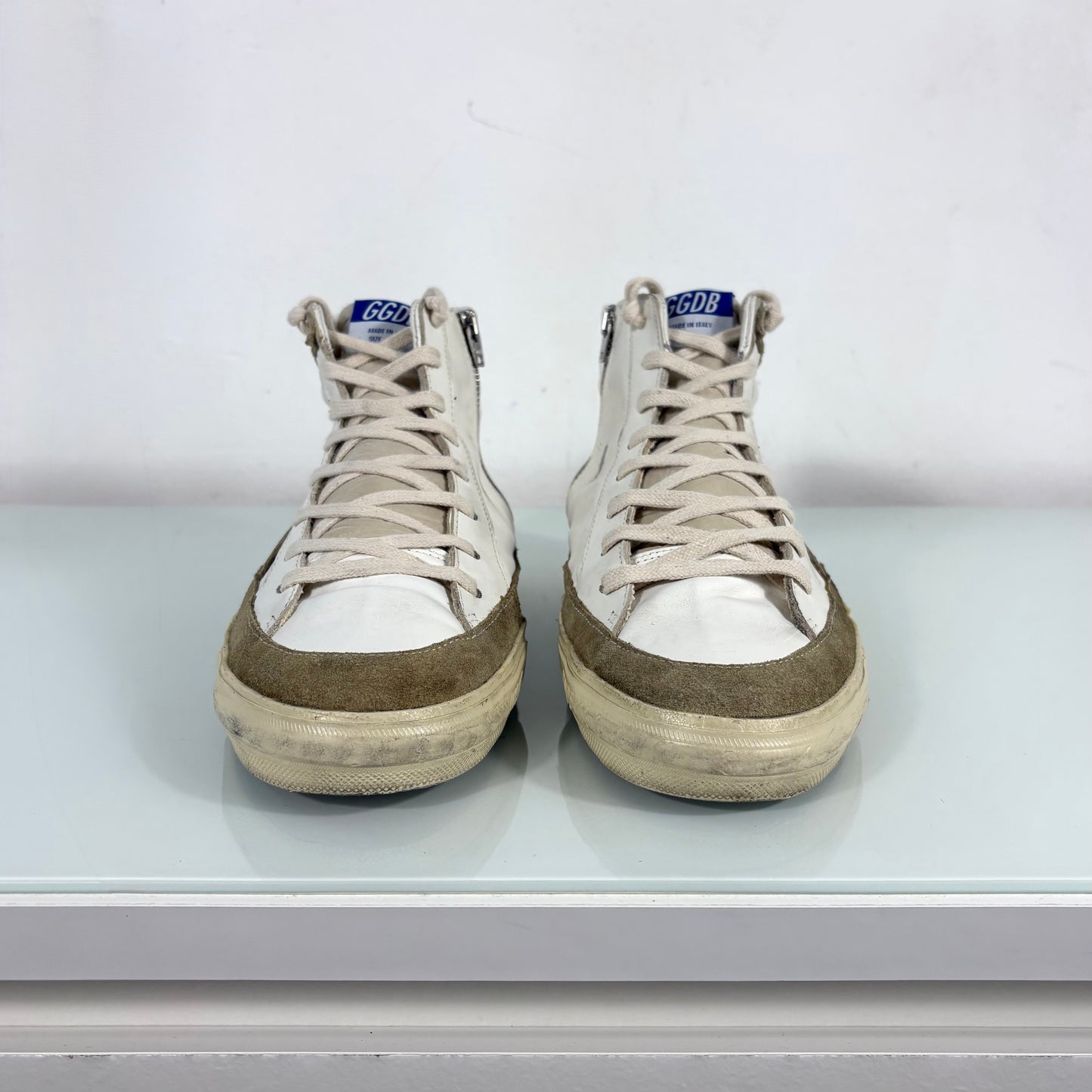 Golden goose Slide bianche con dettagli neri e beige 42