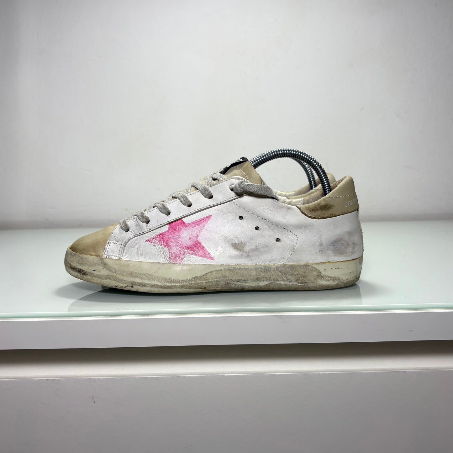 Golden goose superstar bianche stella bordeaux e tallone beige 38
