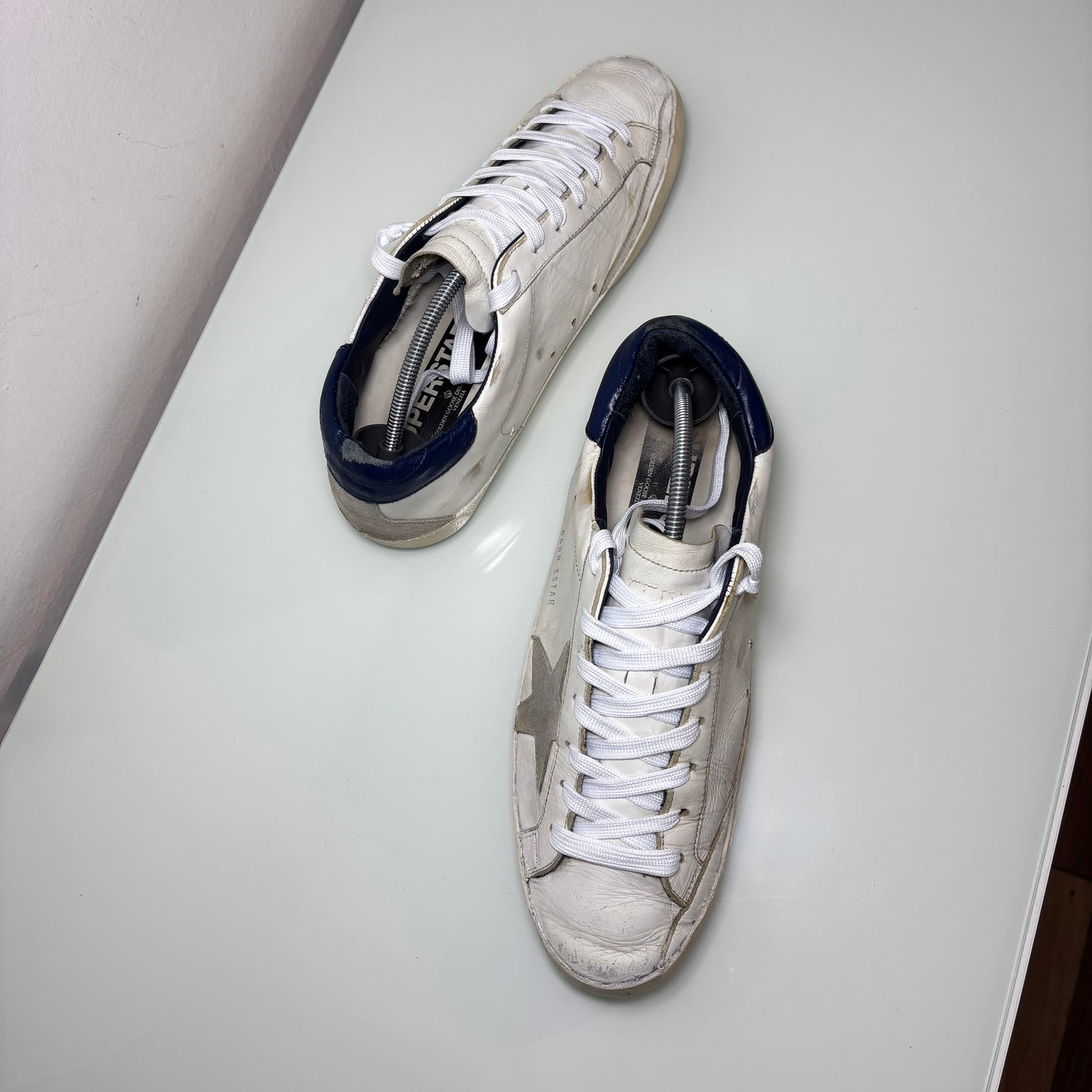 Golden goose Superstar bianche tallone blu e stella grigia 42