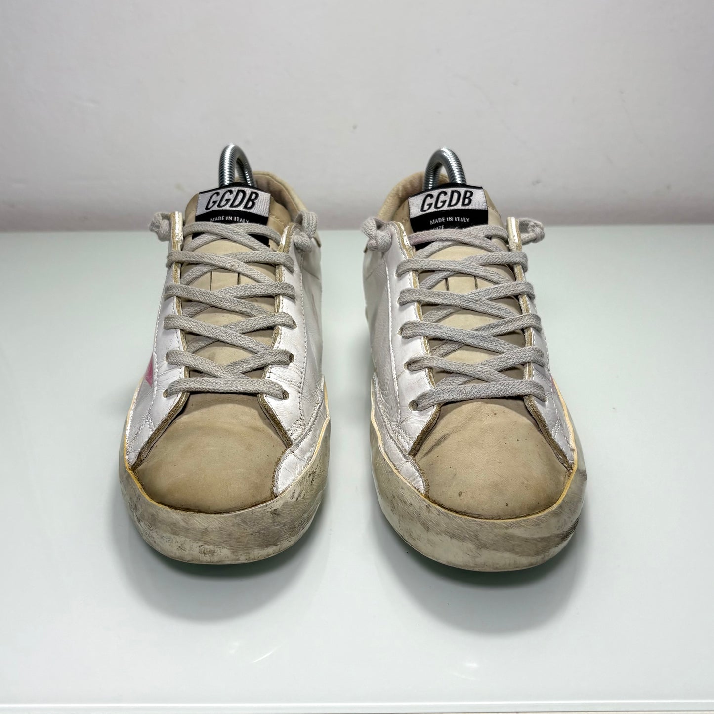 Golden goose superstar bianche stella bordeaux e tallone beige 38