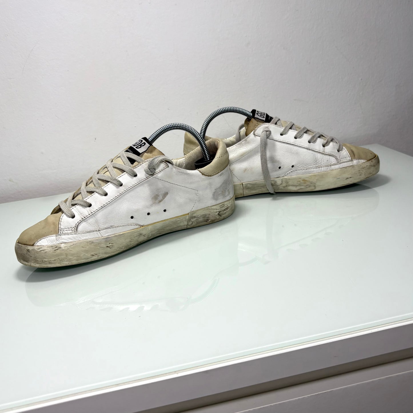 Golden goose superstar bianche stella bordeaux e tallone beige 38