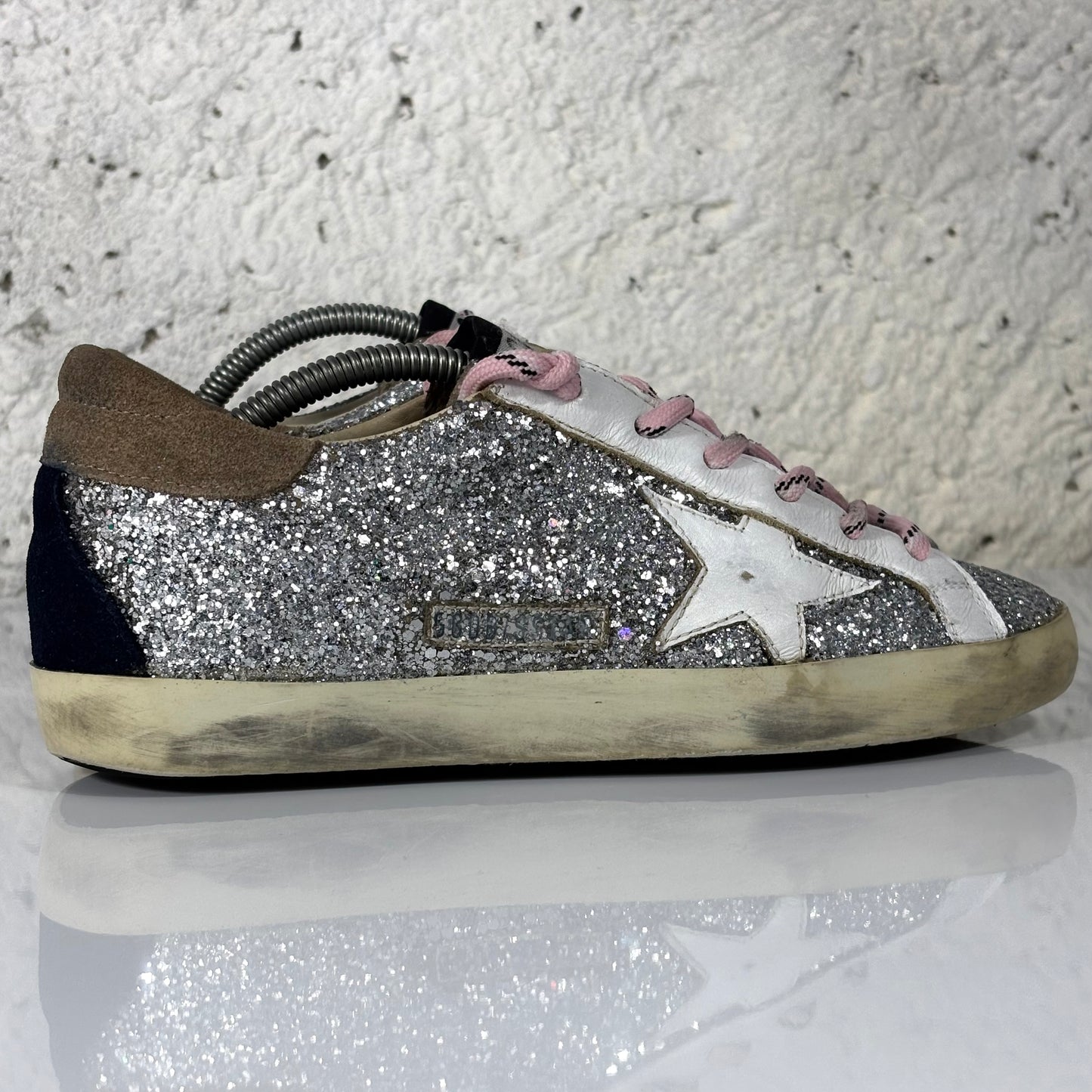 Golden goose Superstar glitter argento e stella bianca 37