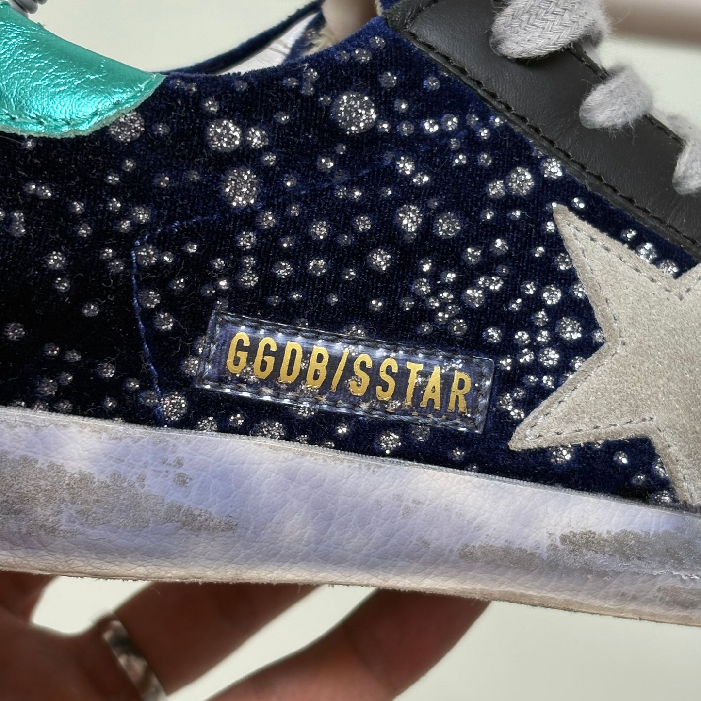 Golden goose Superstar blu con macchie brillantinate 35