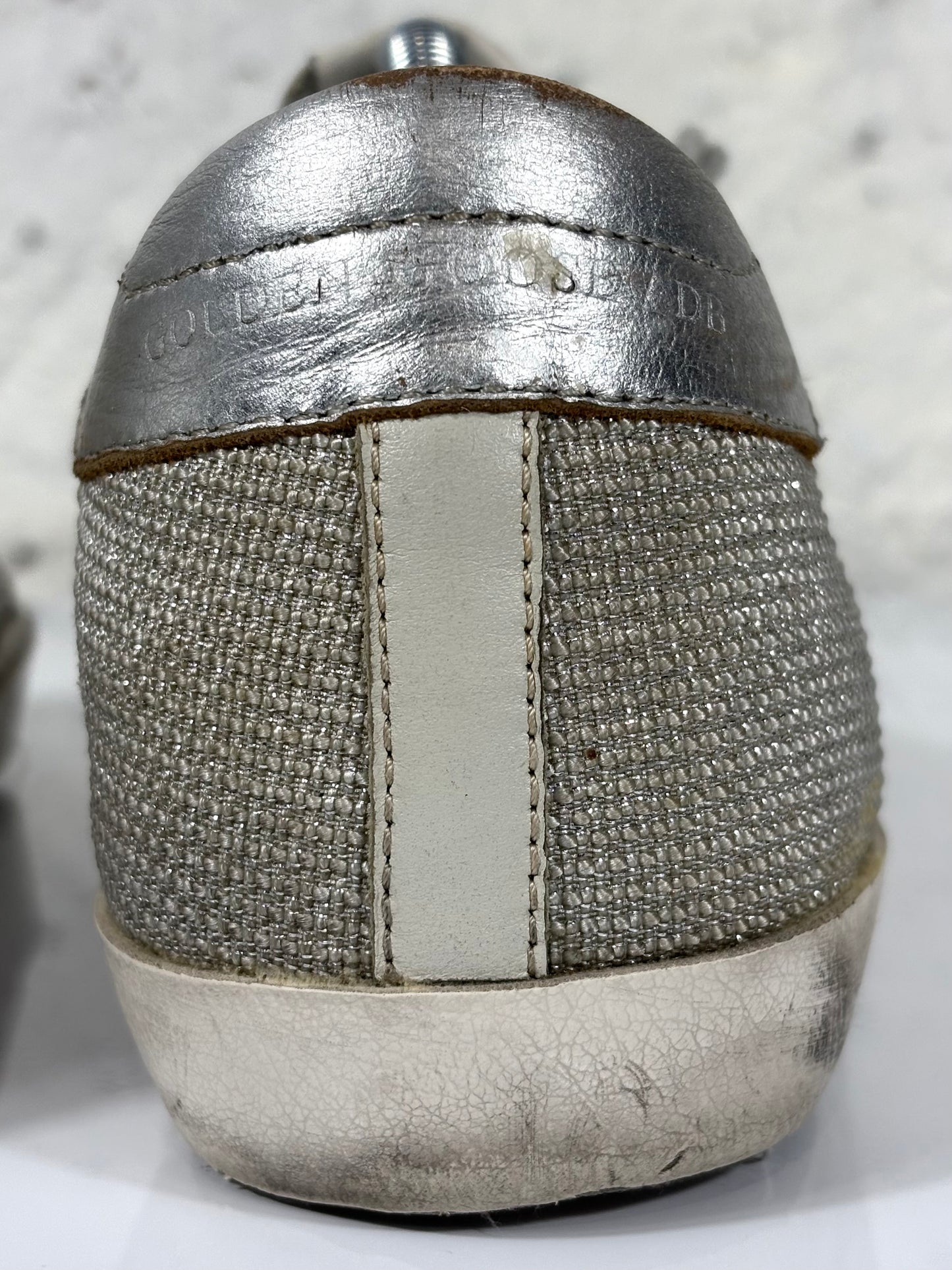 Golden goose Superstr Grigio in tessuto, tallone argento con stella nera 39