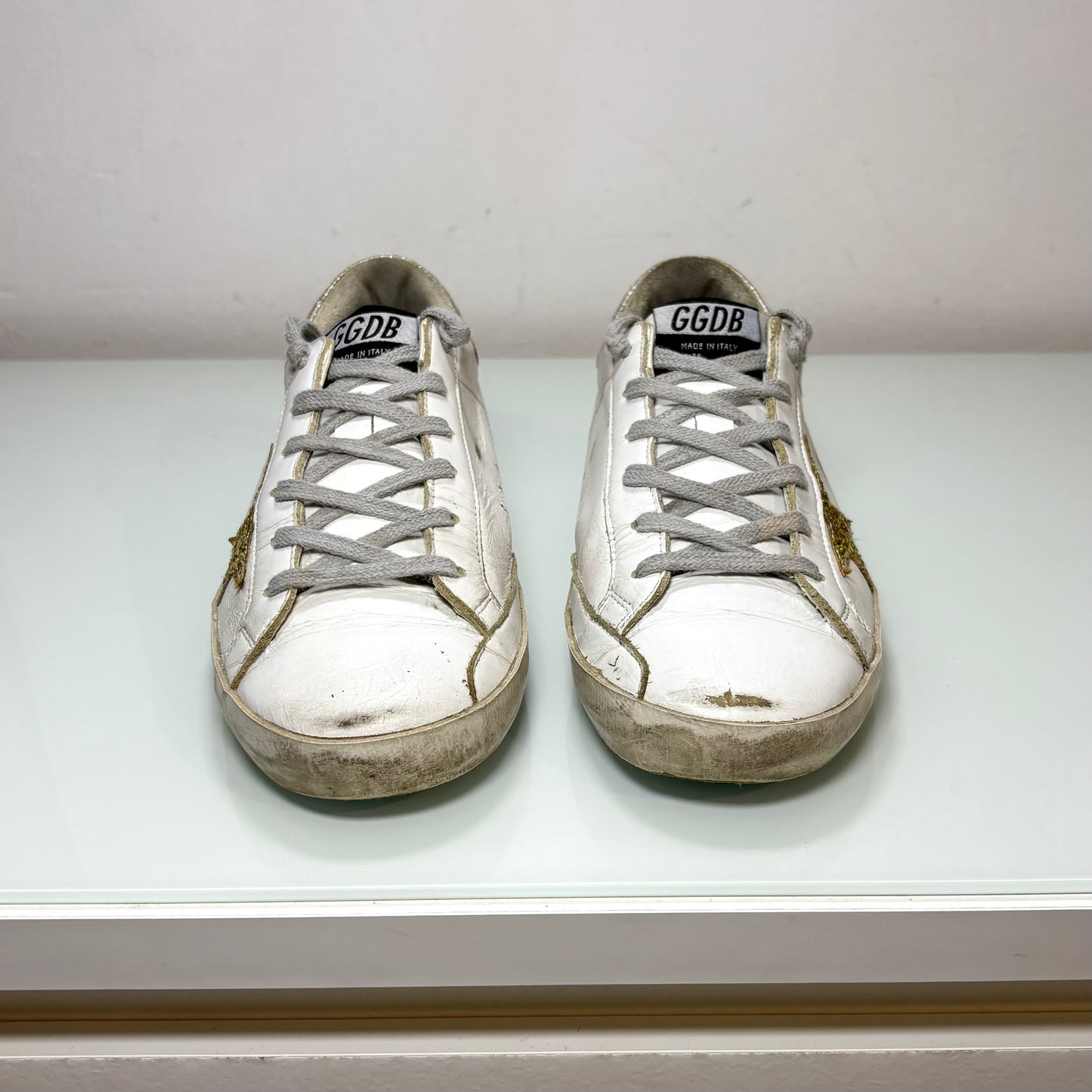 Golden goose Superstar bianche tallone argento paillettes riflessi multicolor 38