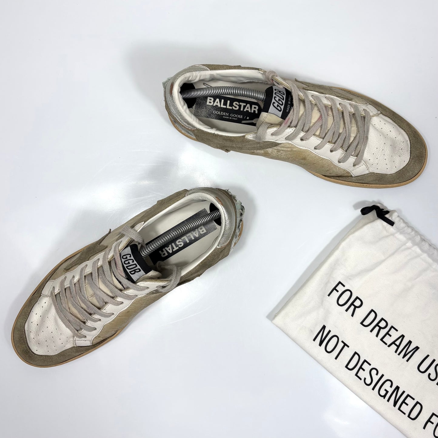 Golden goose Ballstar Taupe, bianco e tallonci argento  44
