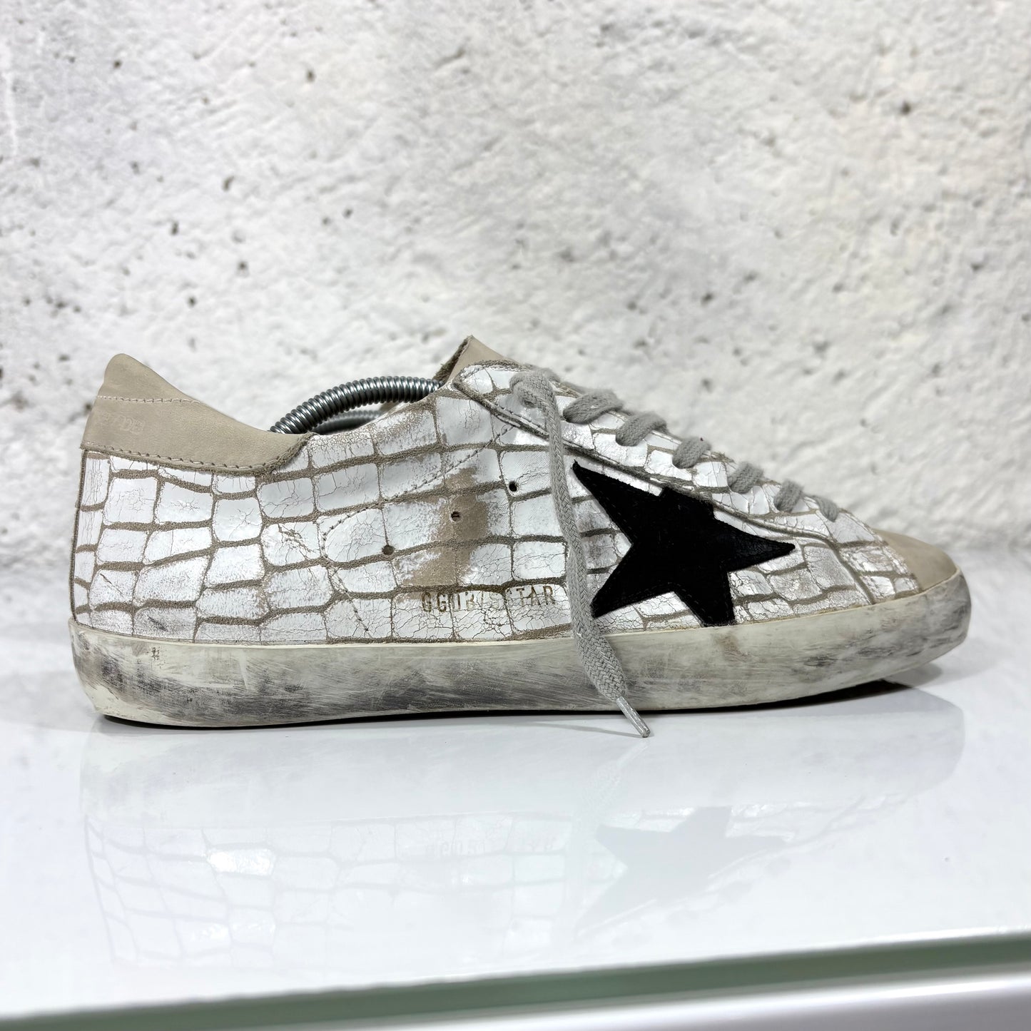 Golden goose Superstar bianche fantasia simil “squame” bianco e tallone beige 41
