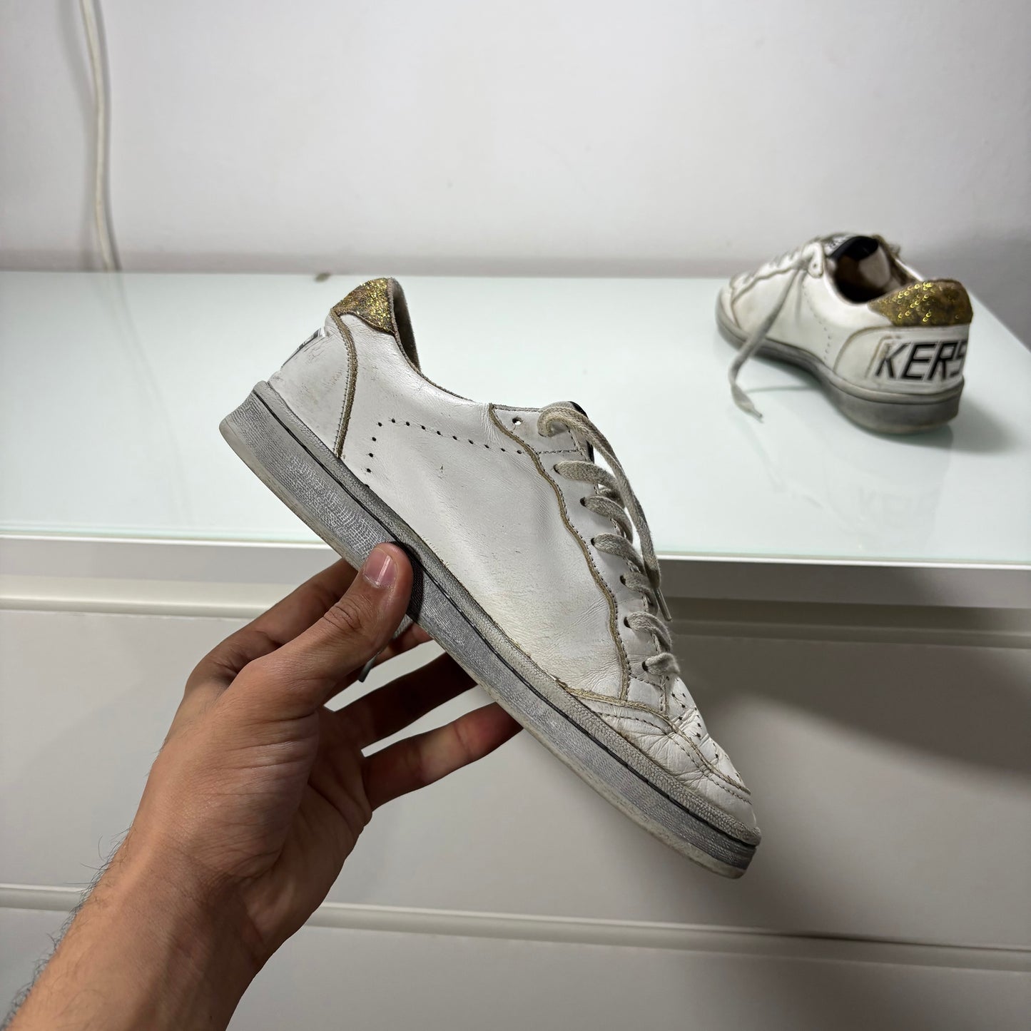 GOLDEN GOOSE BALLSTAR MACULATO GLITTERATO D’ORO E SUOLA GRIGIA 36