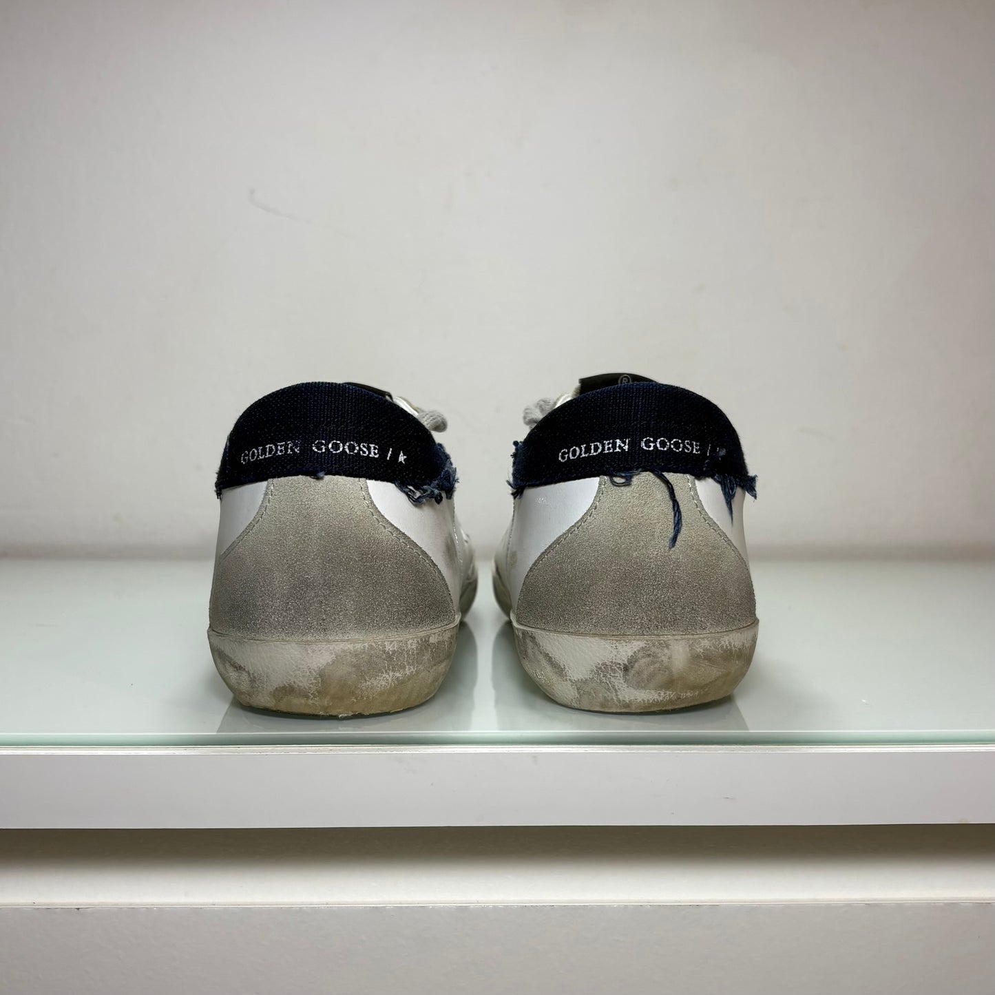 Golden goose Superstar bianche stella nera tallone blu jeans 43