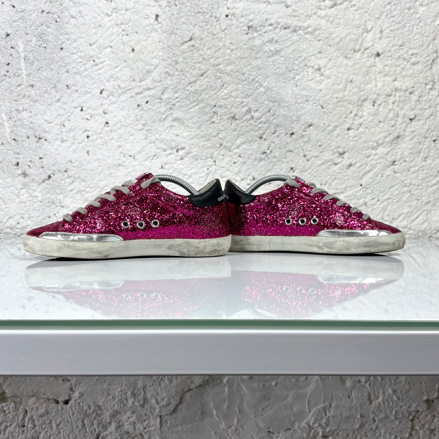 Golden goose Superstar bordeaux a paillettes, stella argento e tallone nero 36