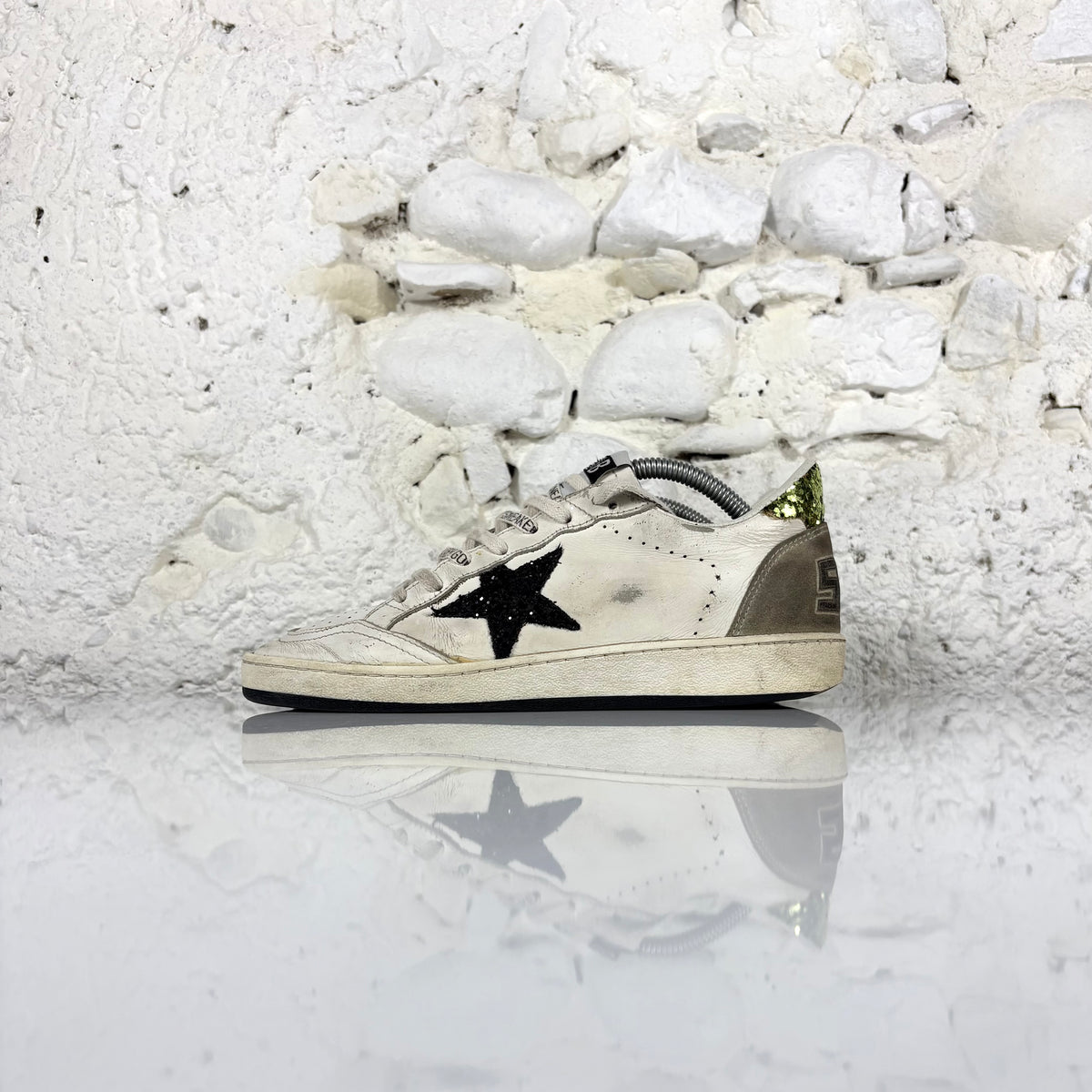 Golden goose Ballstar bianche con talloncini glitter 37