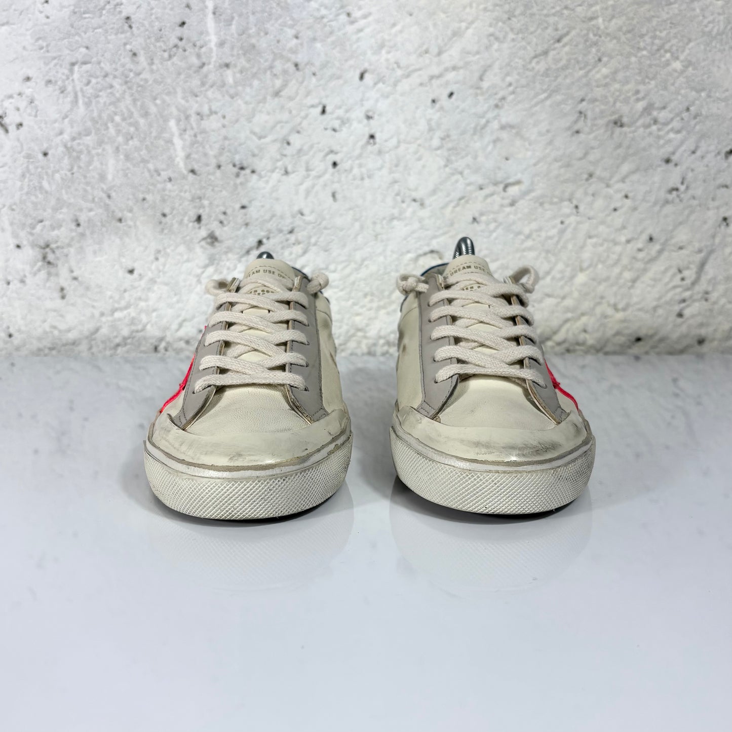 Golden goose Superstar panna, stella rossa e talloncino blu 39