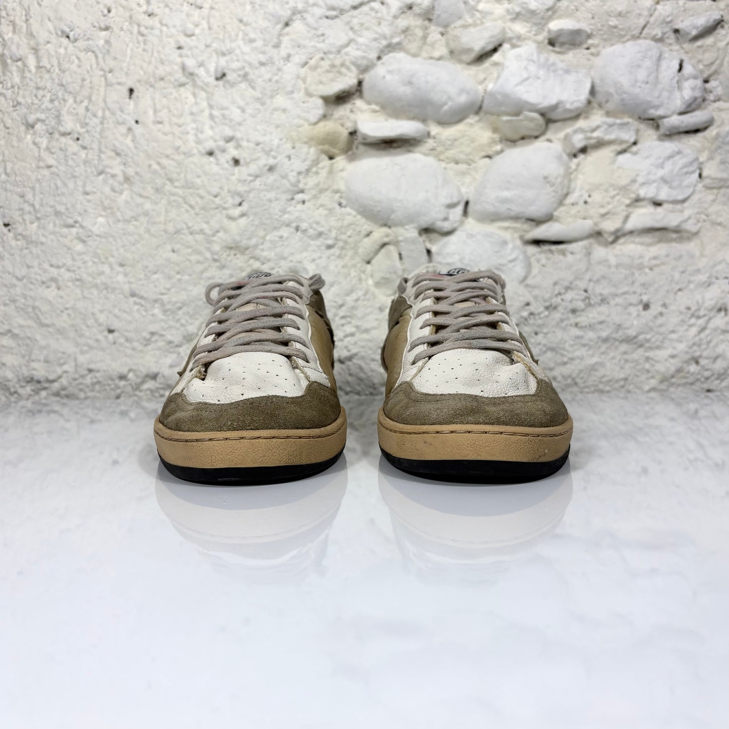 Golden goose Ballstar Taupe, bianco e tallonci argento  44