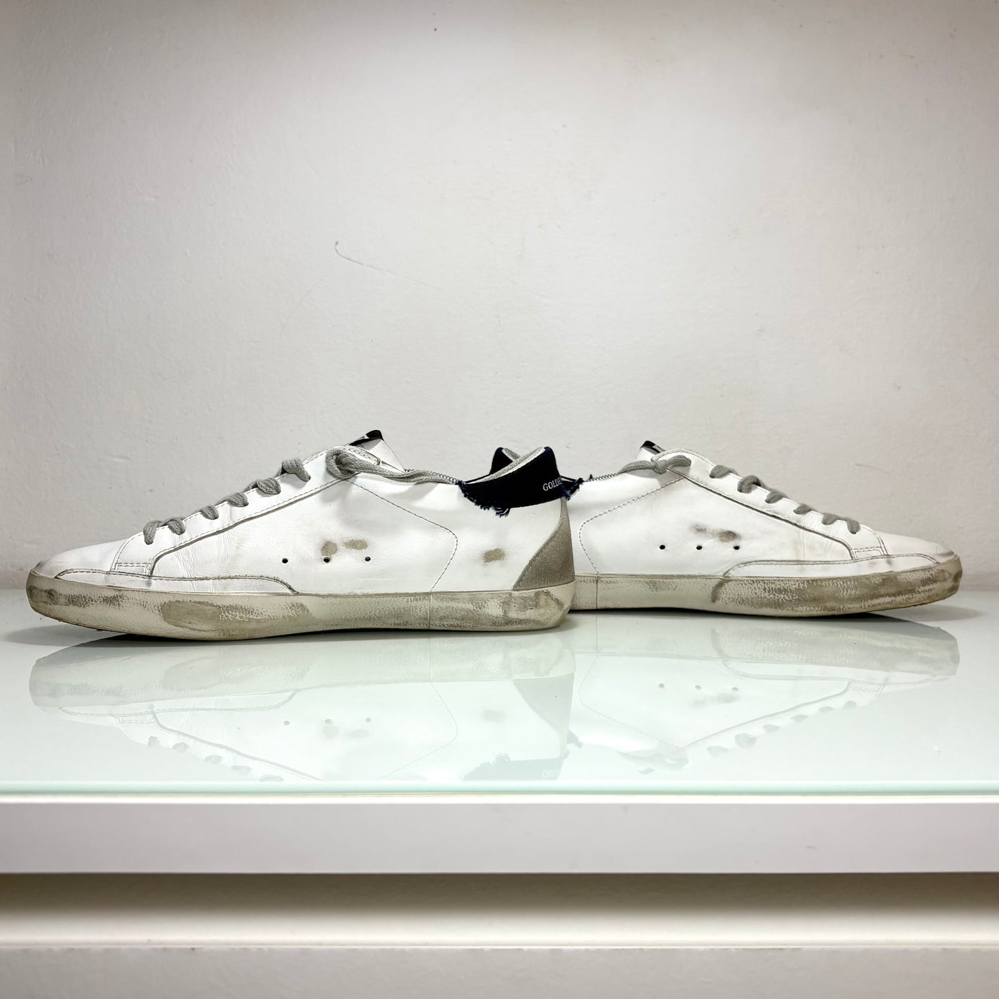 Golden goose Superstar bianche stella nera tallone blu jeans 43