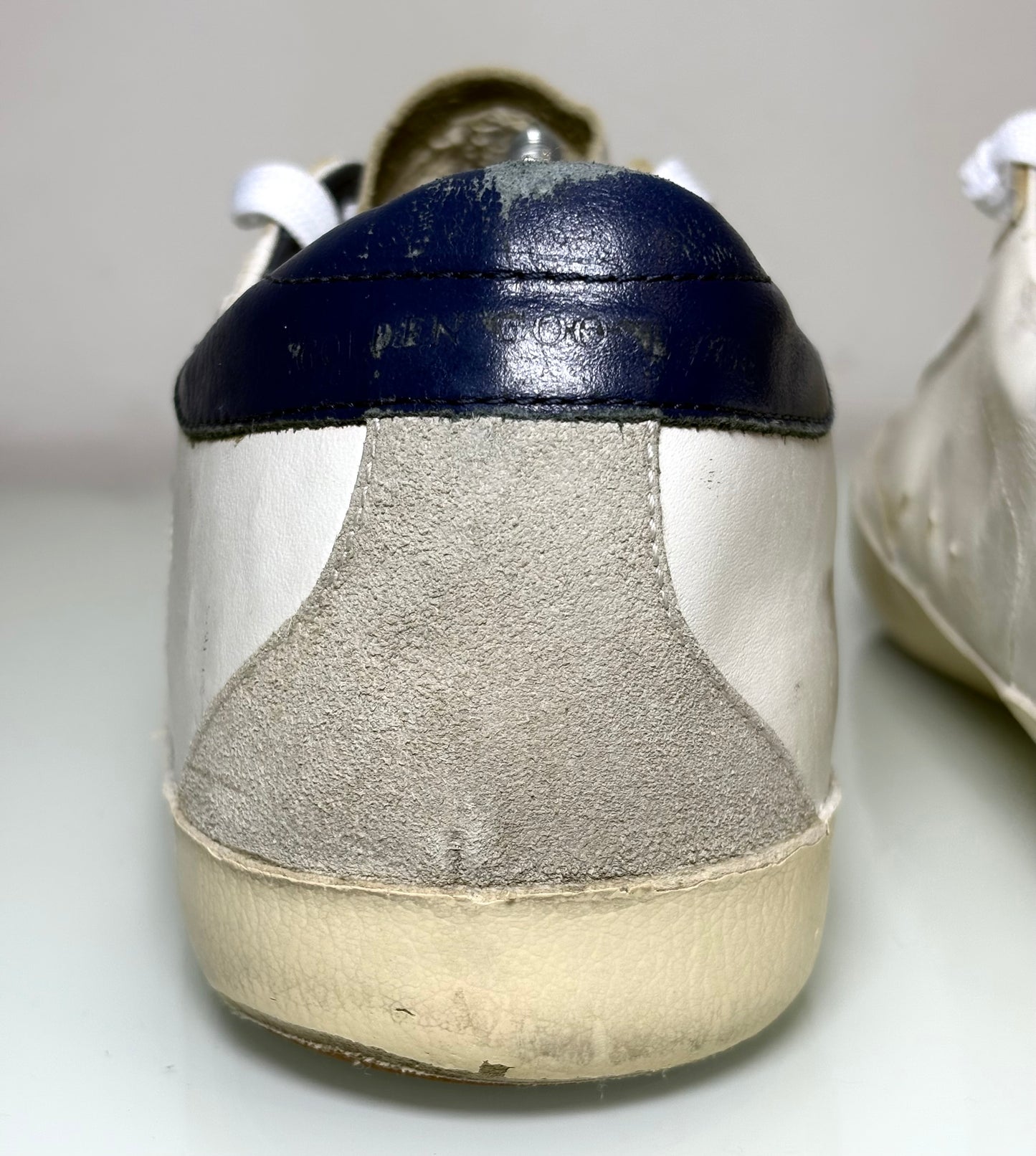 Golden goose Superstar bianche tallone blu e stella grigia 42