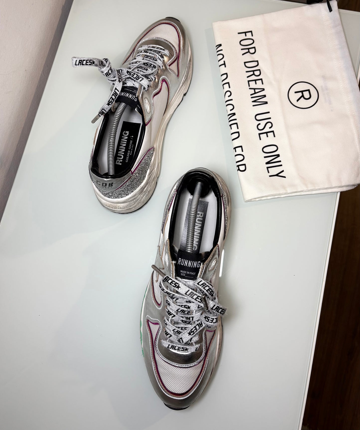 Golden goose Running Sole argento con brillantini 42
